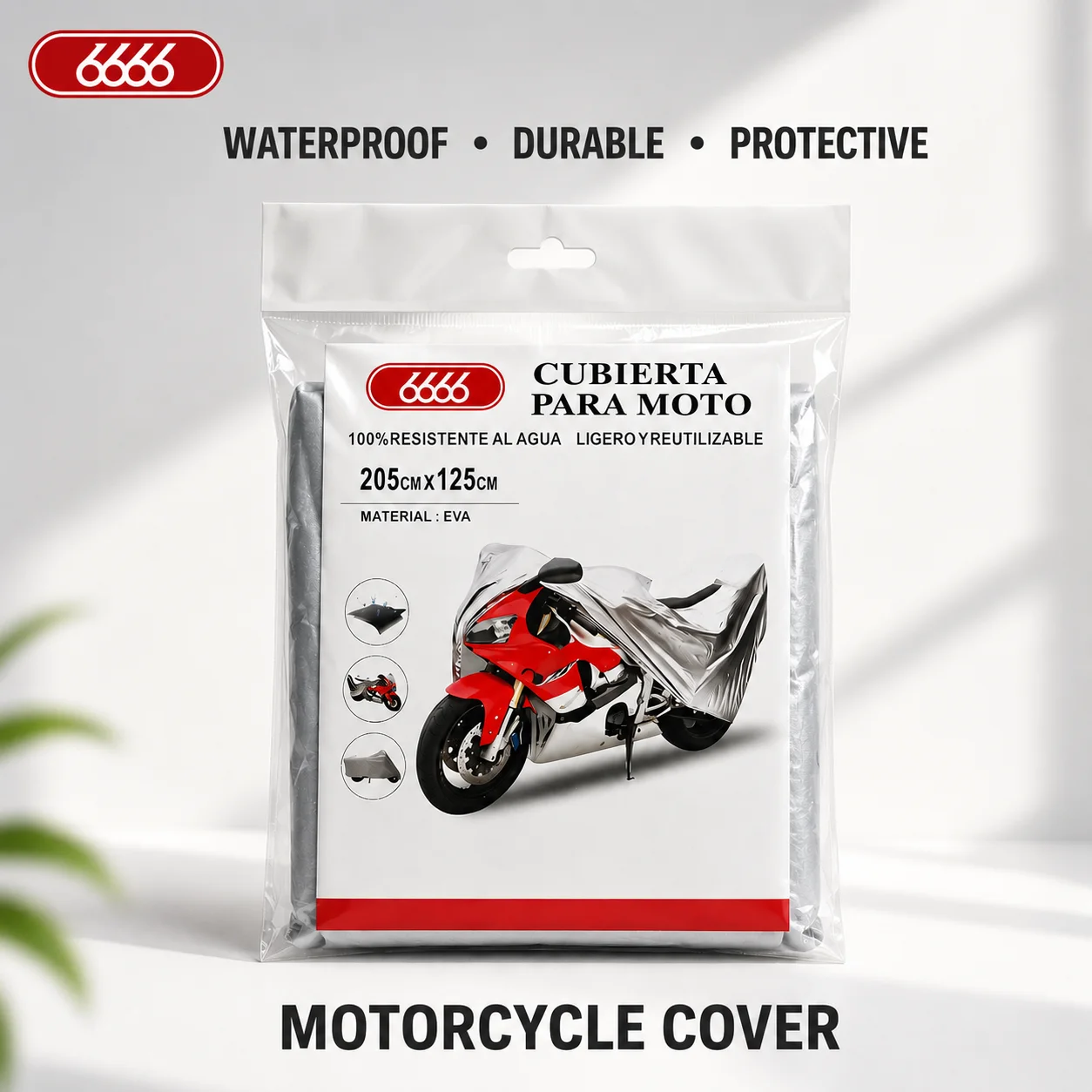 Waterproof Motorcycle Cover 205 x 125 cm | Durable EVA Bike Cover with Secure Elastic Hem - Dust, UV & Rain Protection with Storage Bag for Motorbikes & Scooters. (Colors & Design May Vary)