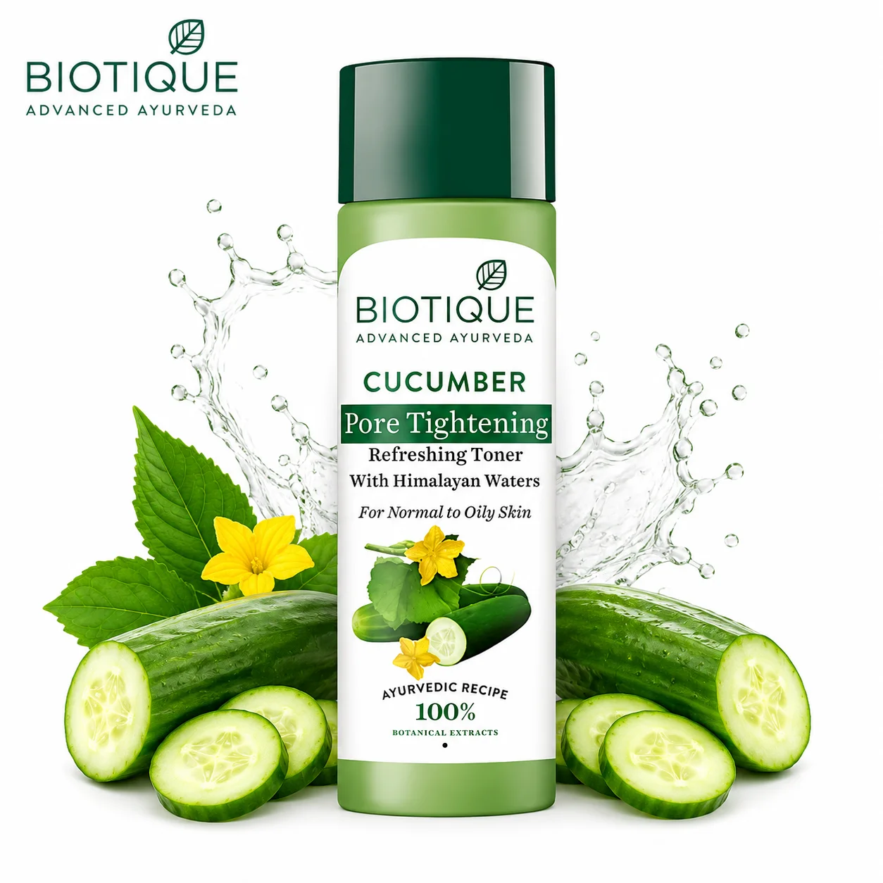 Biotique Cucumber Refreshing Toner 120ml | Pore Tightening & Oil Control Facial Toner for Normal to Oily Skin