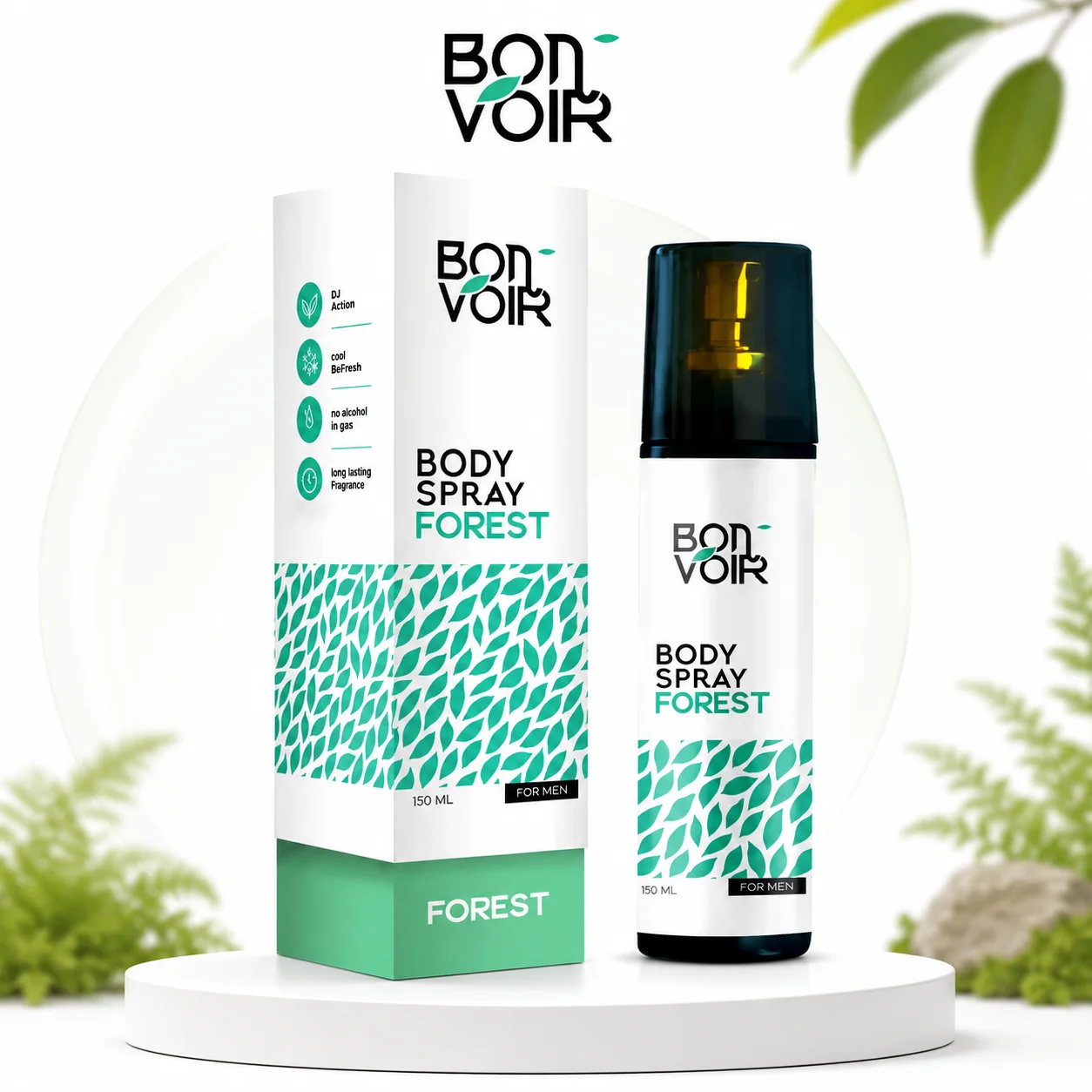 Bon Voir Body Spray Forest 125ml | Long-Lasting Nature Fresh Fragrance, Alcohol-Free Daily Body Spray for Men