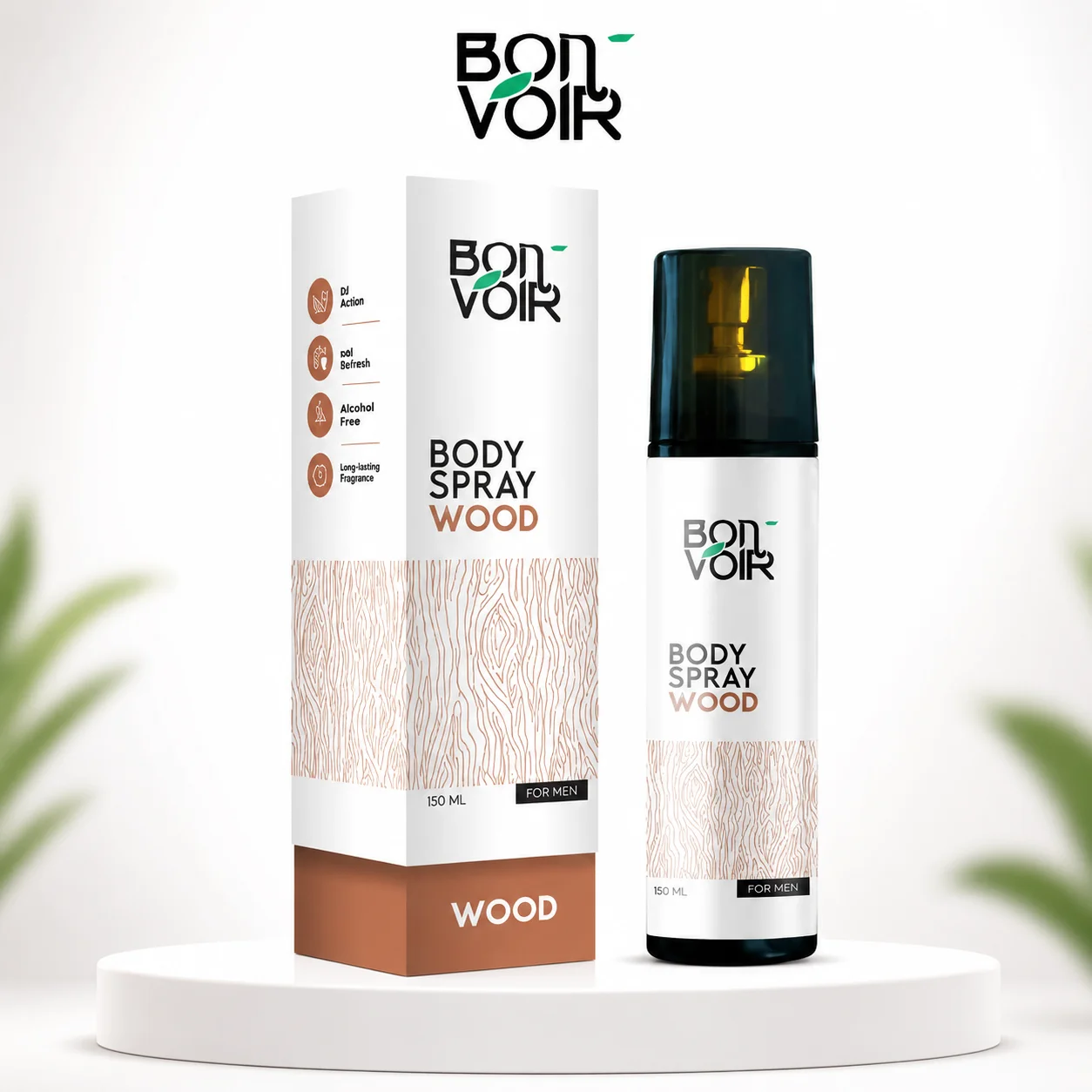 Bon Voir Body Spray Wood 125ml | Warm Woody Long-Lasting Fragrance, Skin-Friendly Daily Body Spray for Men