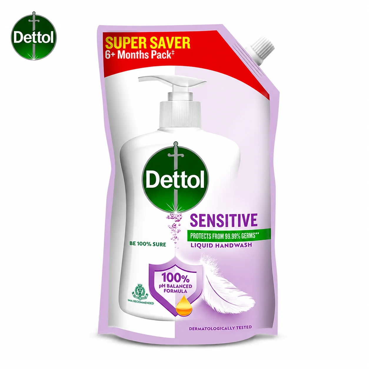 Dettol Sensitive Liquid Handwash 175ml | 99.99% Germ Protection & pH Balanced Formula | Gentle Moisturizing Hand Wash for Sensitive Skin