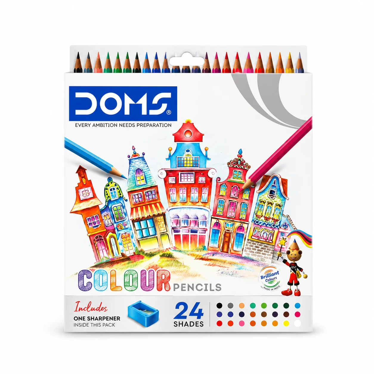 Doms Long Colour Pencils 24 Shades – Vibrant Colors & Smooth Coloring | Strong Lead & Break-Resistant | Ideal for Kids, Students & Creative Art Projects