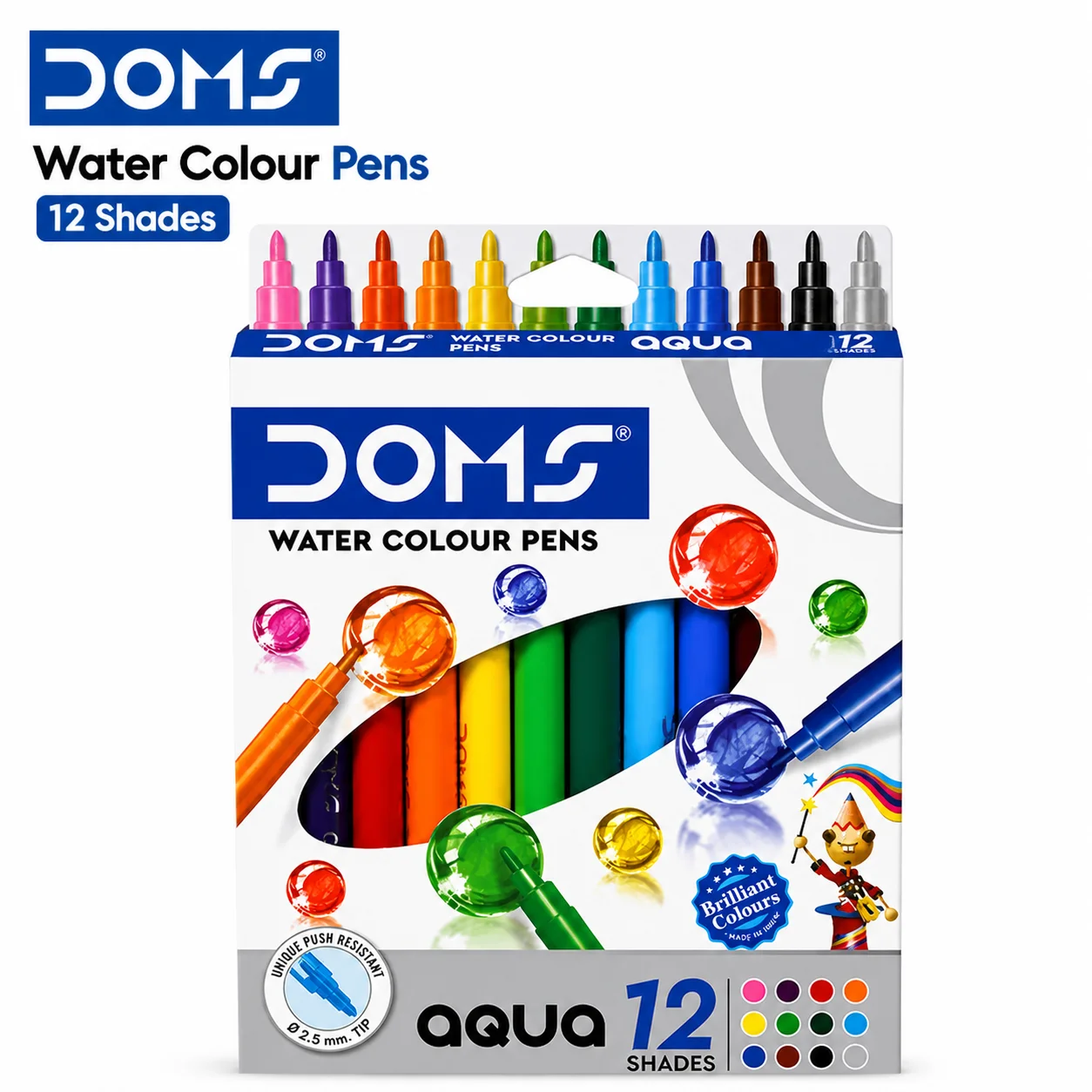 DOMS Water Colour Pens 12 Shades | Vibrant Washable Sketch Pens for Kids, Drawing, Art & Craft – Smooth Flow & Safe Non-Toxic