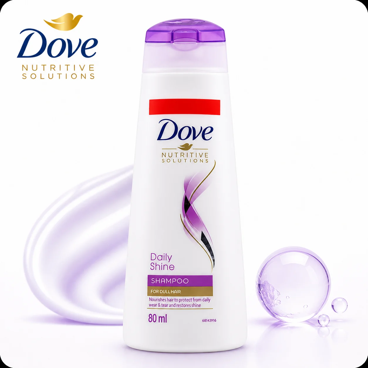 Dove Daily Shine Shampoo 80ml | Nourishing Care for Dull Hair & Radiant Shine | Smooth, Soft & Healthy Hair Daily Use