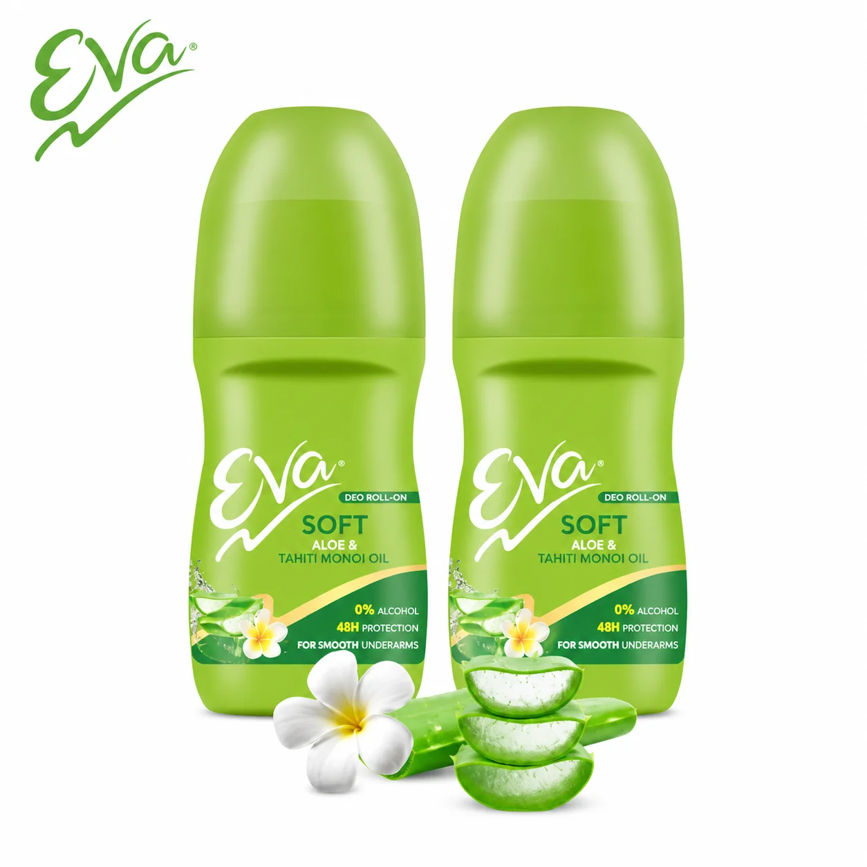 Eva Soft Aloe Deo Roll-On 50Ml | 0% Alcohol Long Lasting Freshness Deodorant for Women | Aloe Vera & Tahiti Monoi Oil Care