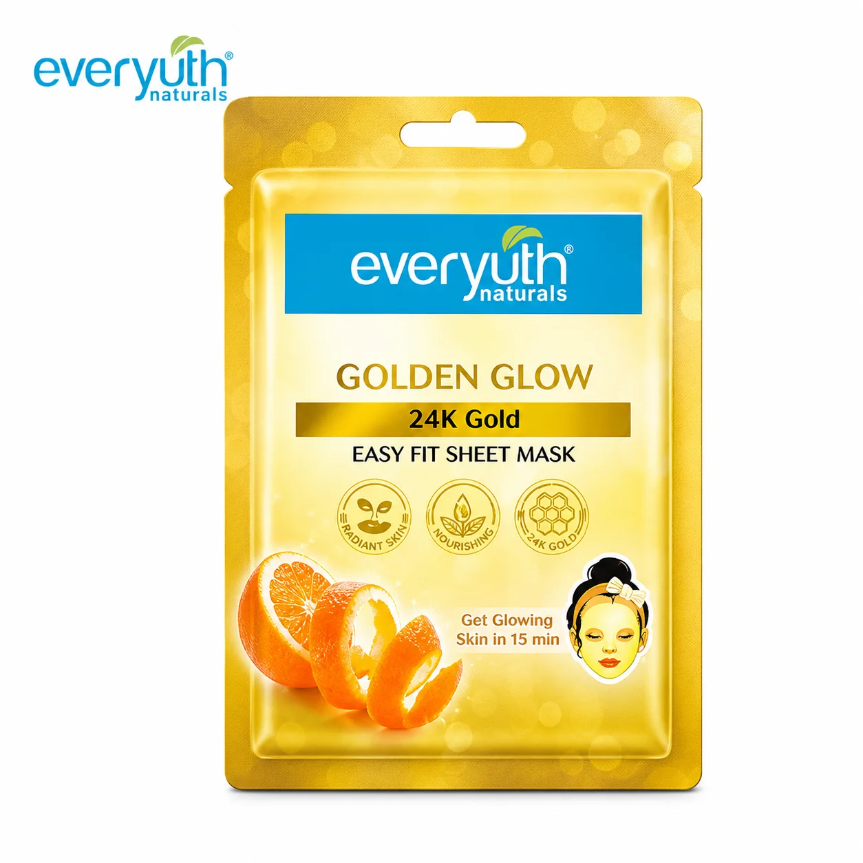 Everyuth Naturals Golden Glow 24K Gold Sheet Mask 25G | Instant Radiance & Deep Nourishment | Easy Fit Face Mask for All Skin Types