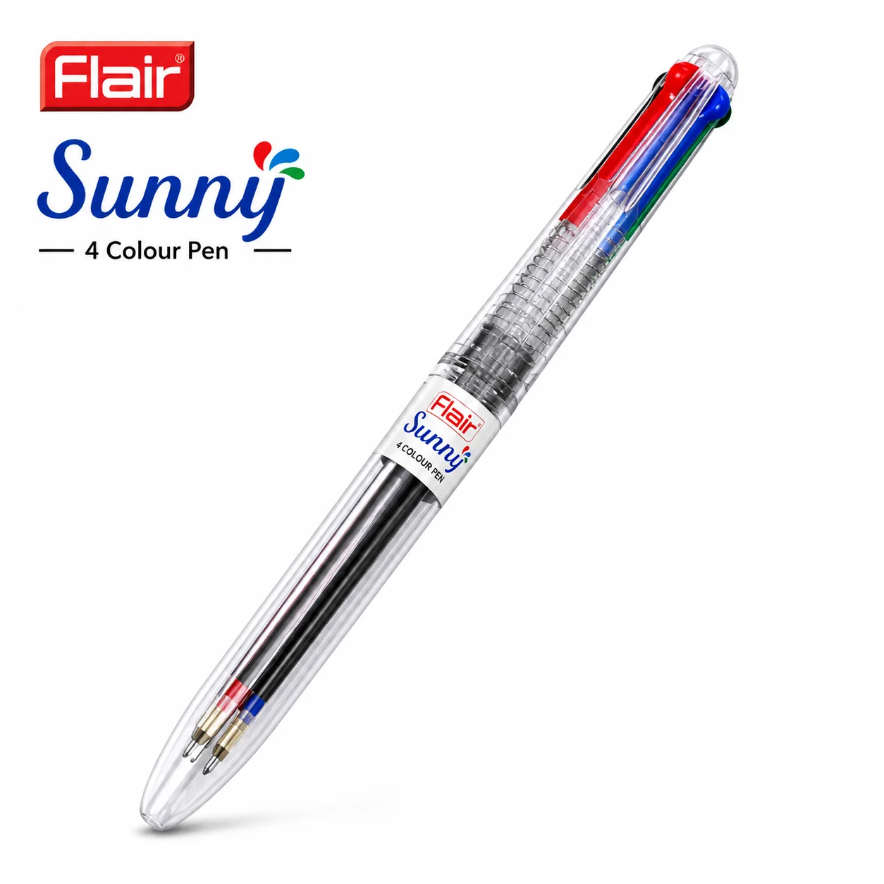 Flair Sunny 4 Colour Pen | 4-in-1 Multi Ink Ball Pen with Red, Blue, Green & Black – Smooth Writing, Colour Coding & Everyday Use for Students & Office