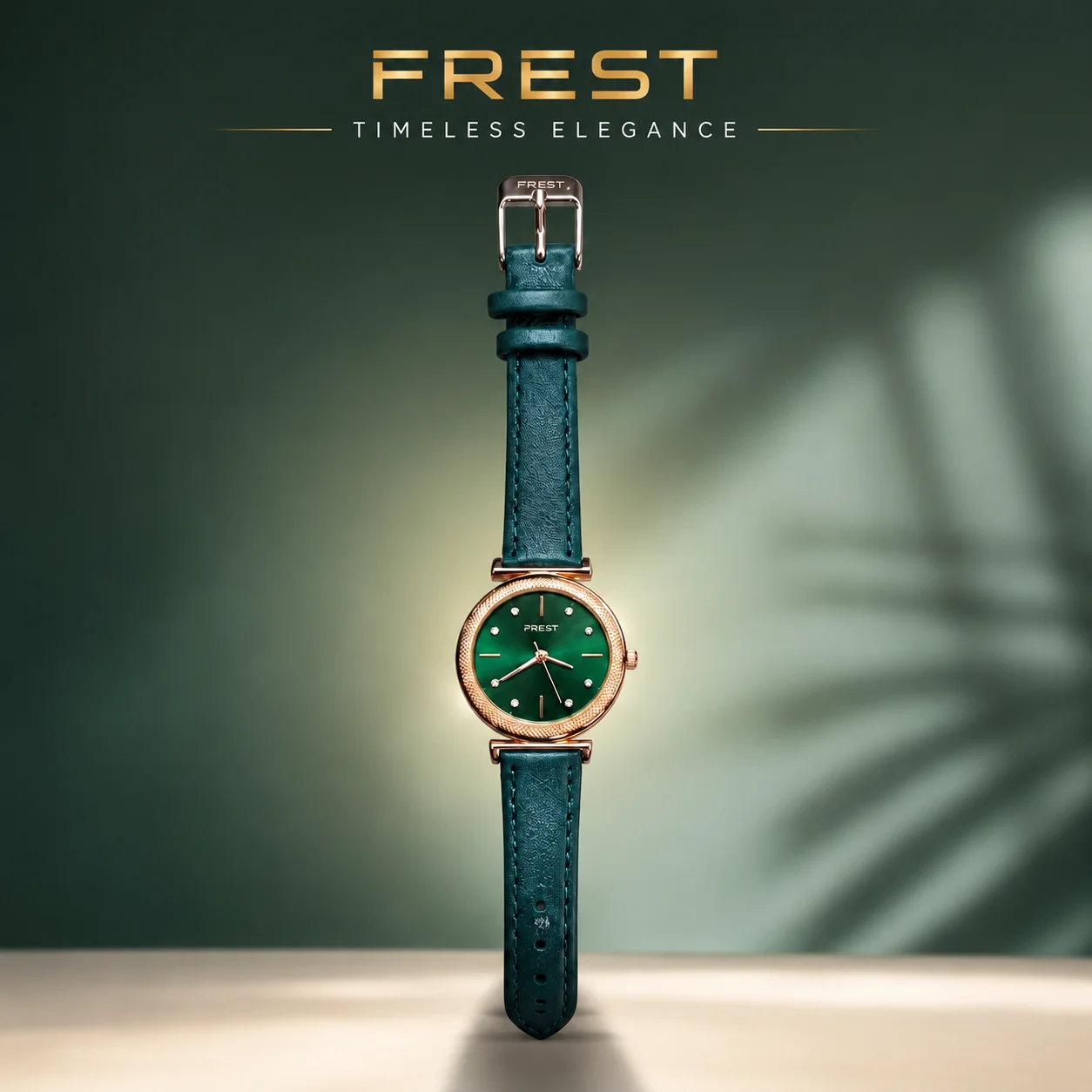 FREST Women’s Analog Quartz Watch with Genuine Leather Strap | Elegant Green Dial, Rose Gold-Tone Case & Crystal Hour Markers | Premium Casual & Formal Wrist Watch for Women. (Colors & Design May Vary)