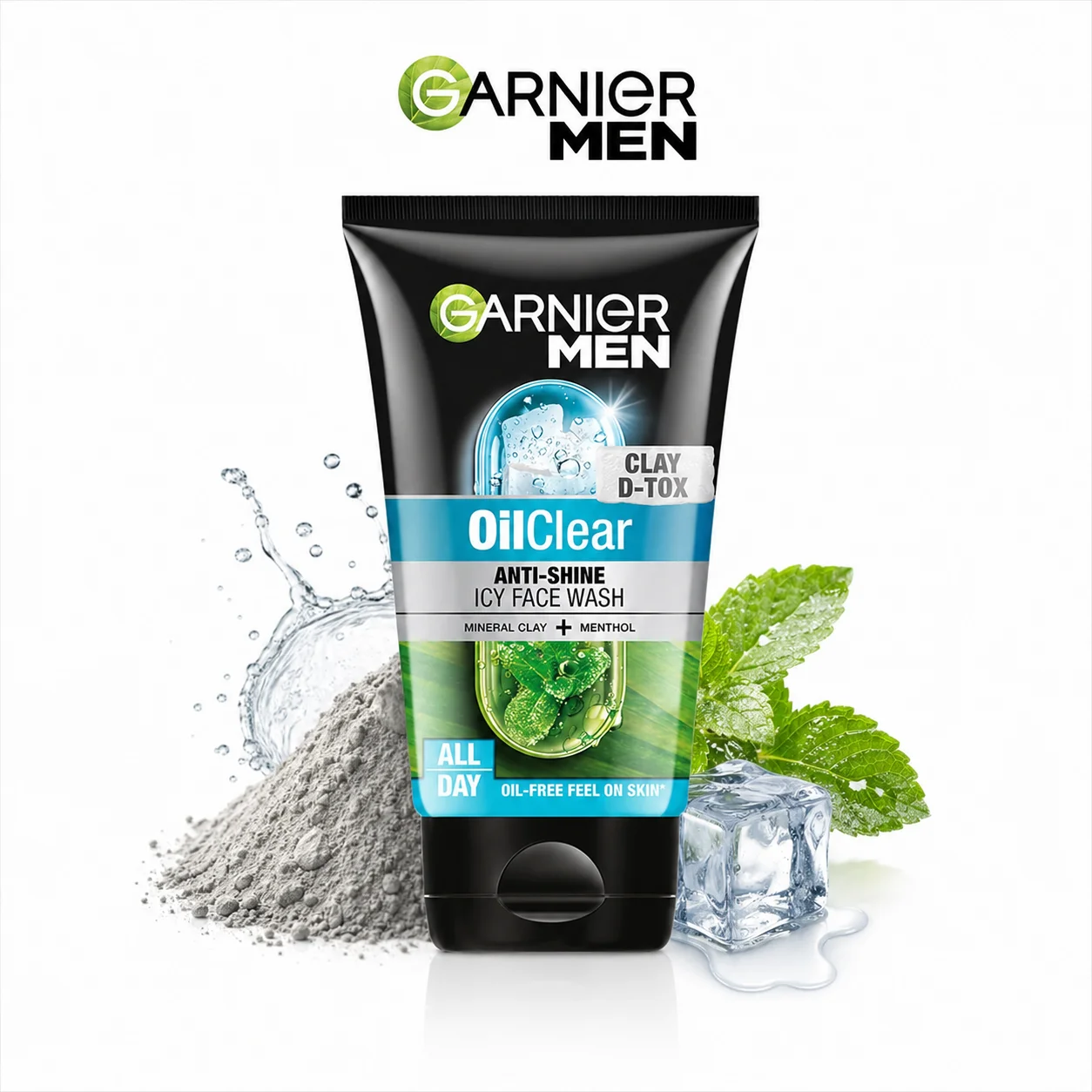 Garnier Men Oil Clear Face Wash 100g | Anti-Shine Icy Cool Cleanser | Oil Control & Deep Cleansing with Clay D-Tox | Fresh, Matte Skin for Men