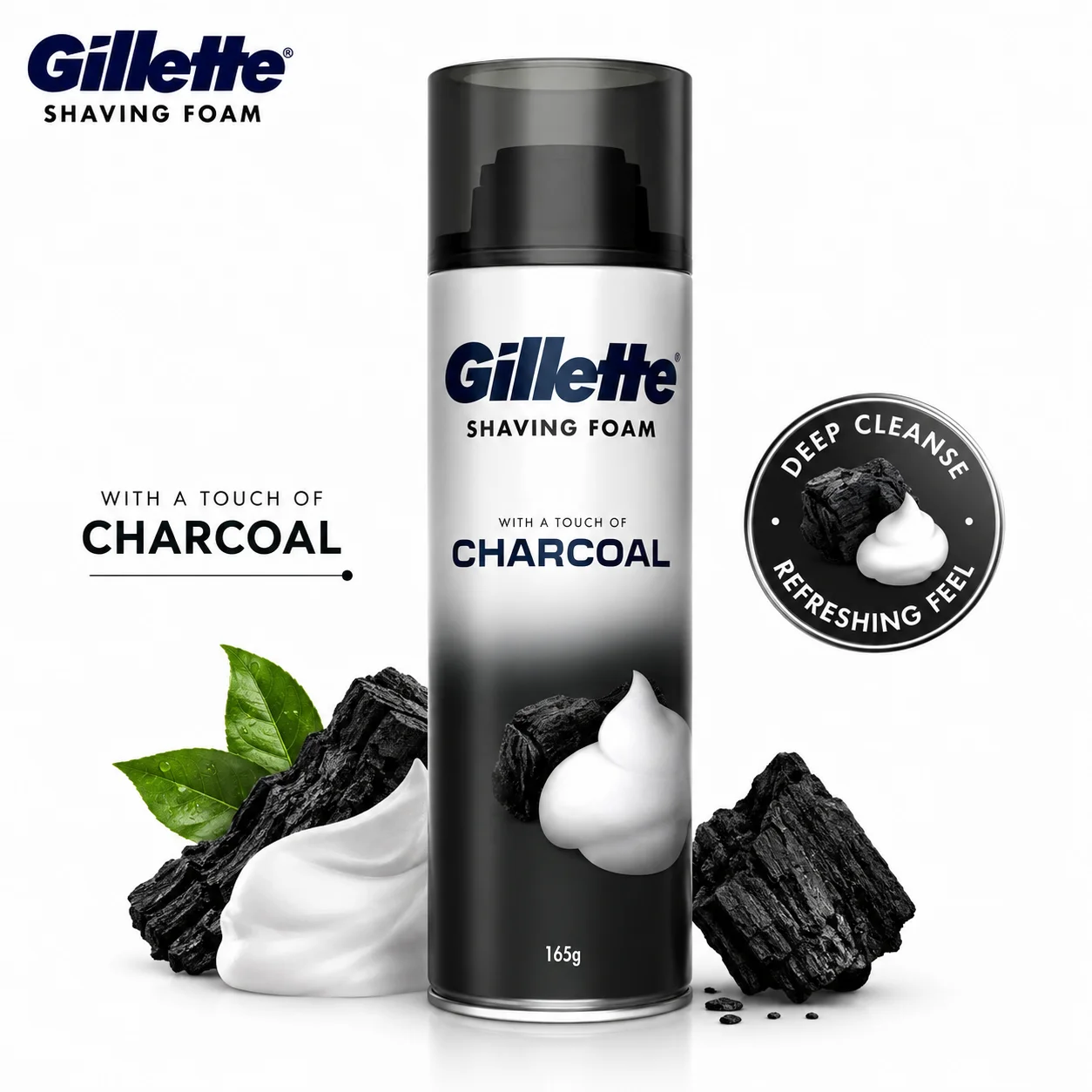 Gillette Charcoal Shaving Foam 196G | Deep Clean Men’s Shaving Foam for Smooth Shave, Skin Protection & Fresh Feel