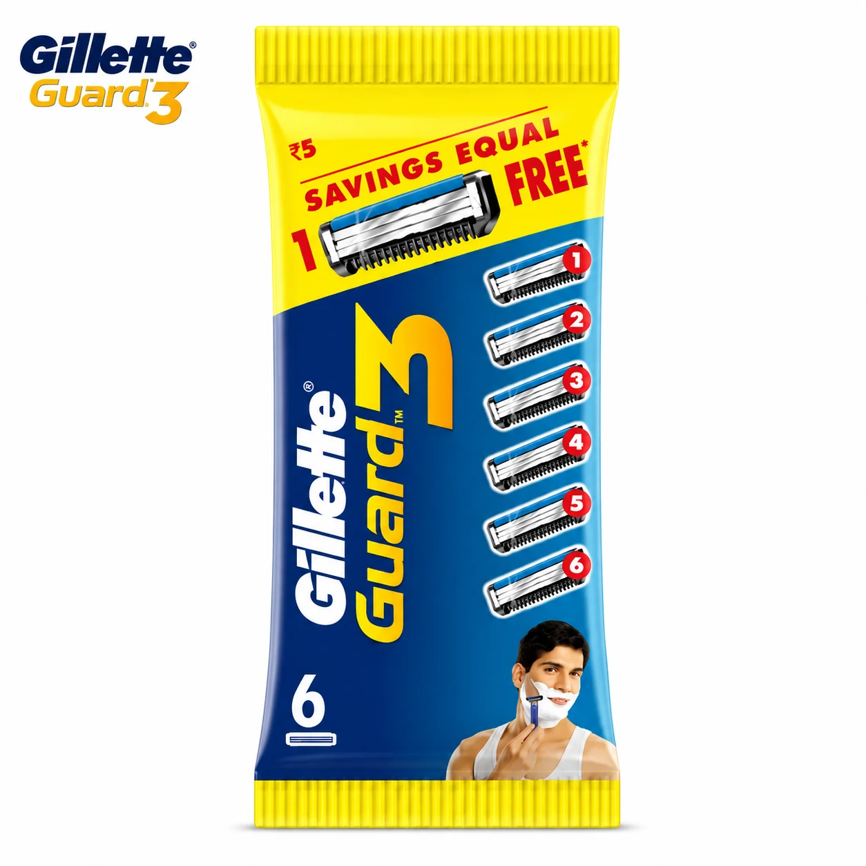 Gillette Guard3 Razor Cartridges 6N | 3 Blade Technology for Smooth & Comfortable Shave | Long Lasting Men’s Razor Refills