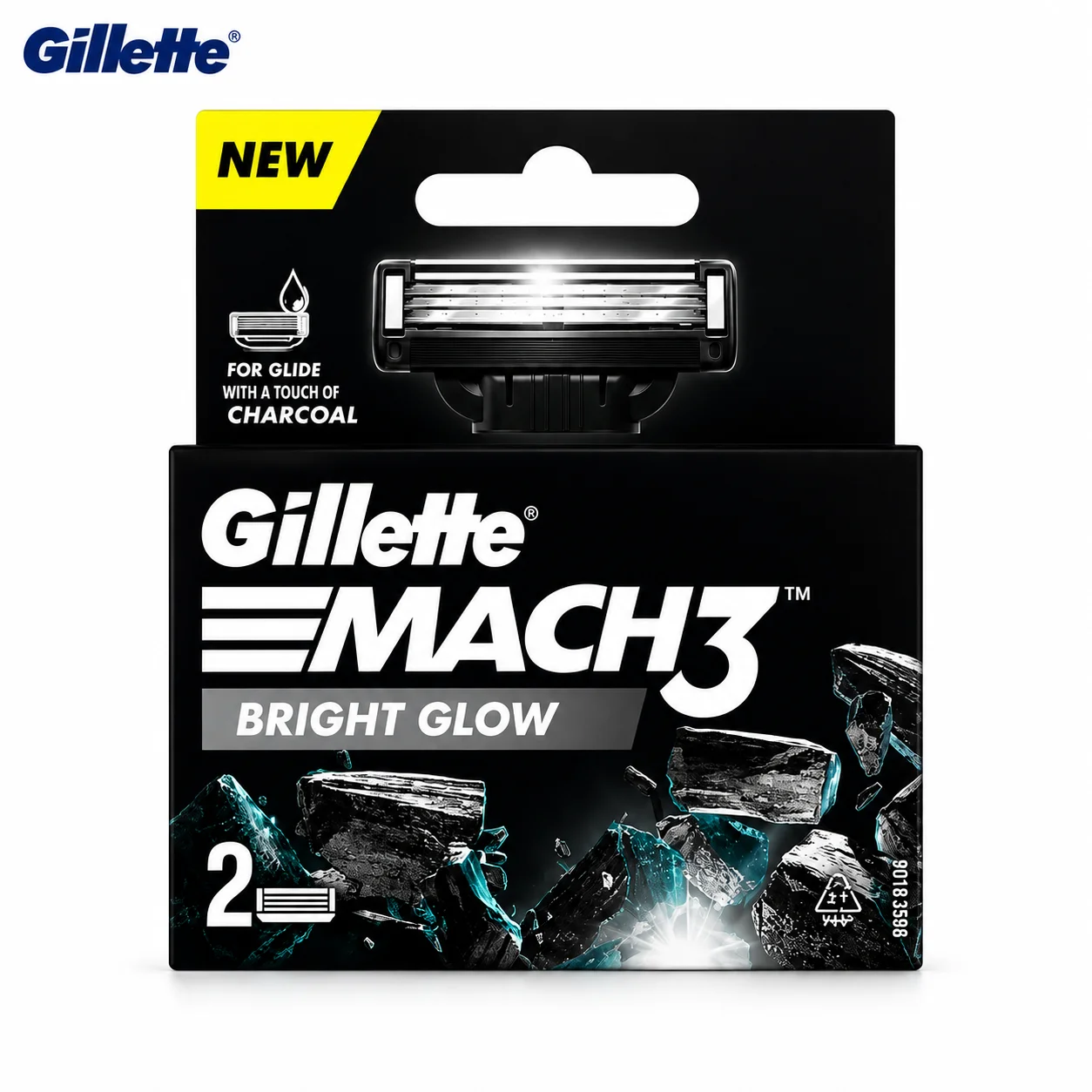 Gillette Mach3 Bright Glow Cartridges 2N | Charcoal Glide Razor Refills for Smooth Comfortable & Closer Shave