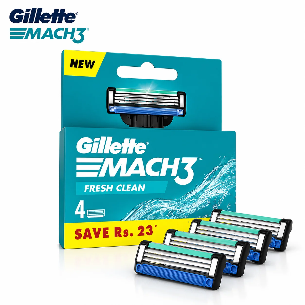 Gillette Mach3 Fresh Clean Cartridges 4N | 3-Blade Razor Refills for Smooth Close Shave & Everyday Comfort