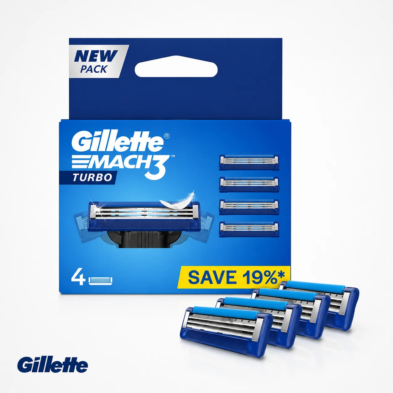 Gillette Mach3 Turbo Comfort Cartridges 4N | 3 Blade Razor Refills for Men | Long Lasting Sharp Blades with Lubrastrip | Smooth & Comfortable Shave for All Mach3 Handles