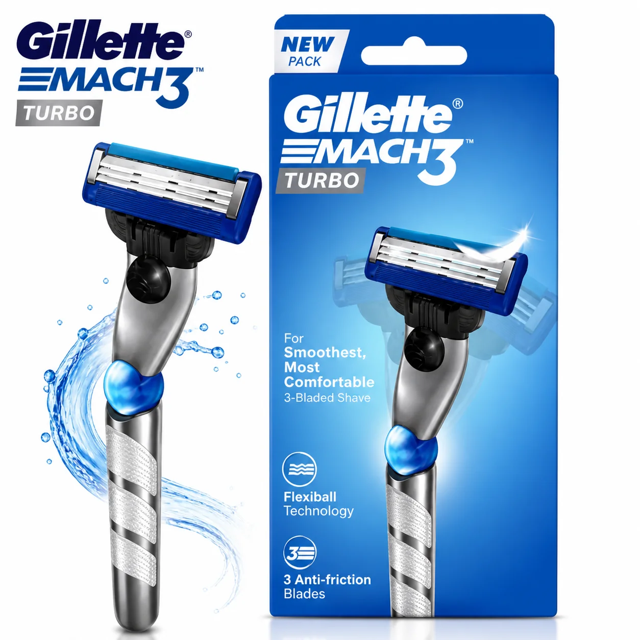 Gillette Mach3 Turbo Comfortable Razor | 3-Blade Precision Razor for Smooth Close & Comfortable Shave