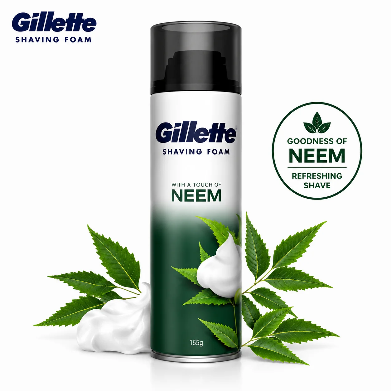 Gillette Neem Shaving Foam 196G | Refreshing Neem Powered Shaving Foam for Smooth Shave, Skin Protection & Daily Grooming
