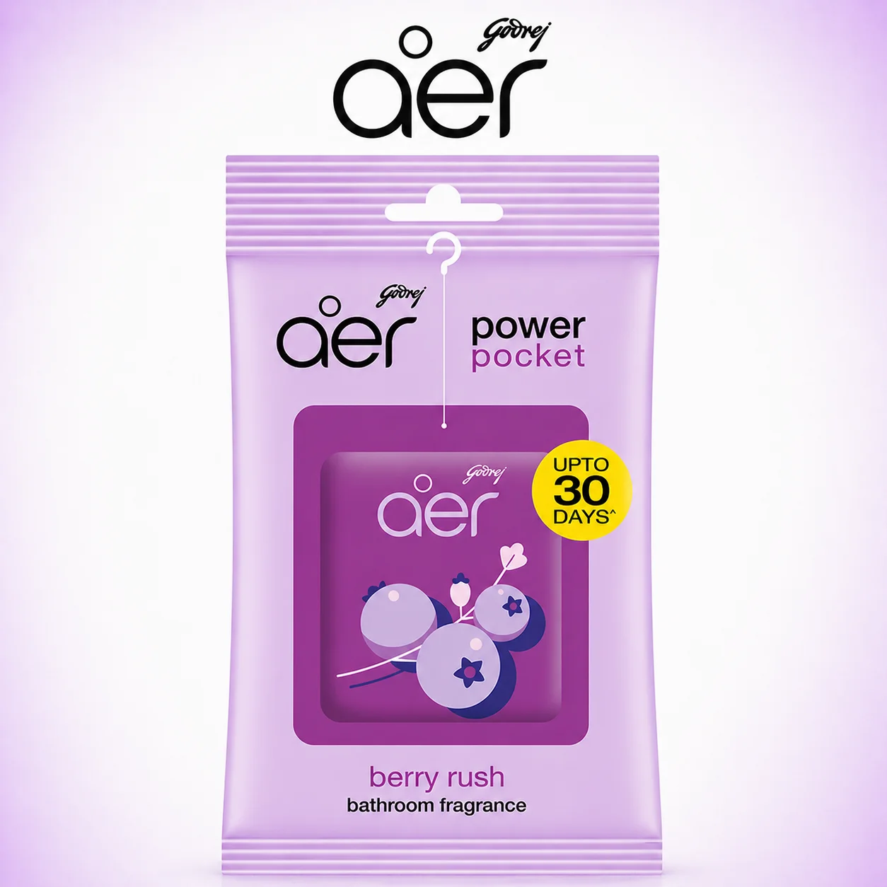 Godrej Aer Berry Rush Power Pocket 10g | Long Lasting Air Freshener | Fruity Berry Fragrance for Bathroom, Car, Closet & Travel | Odour Control