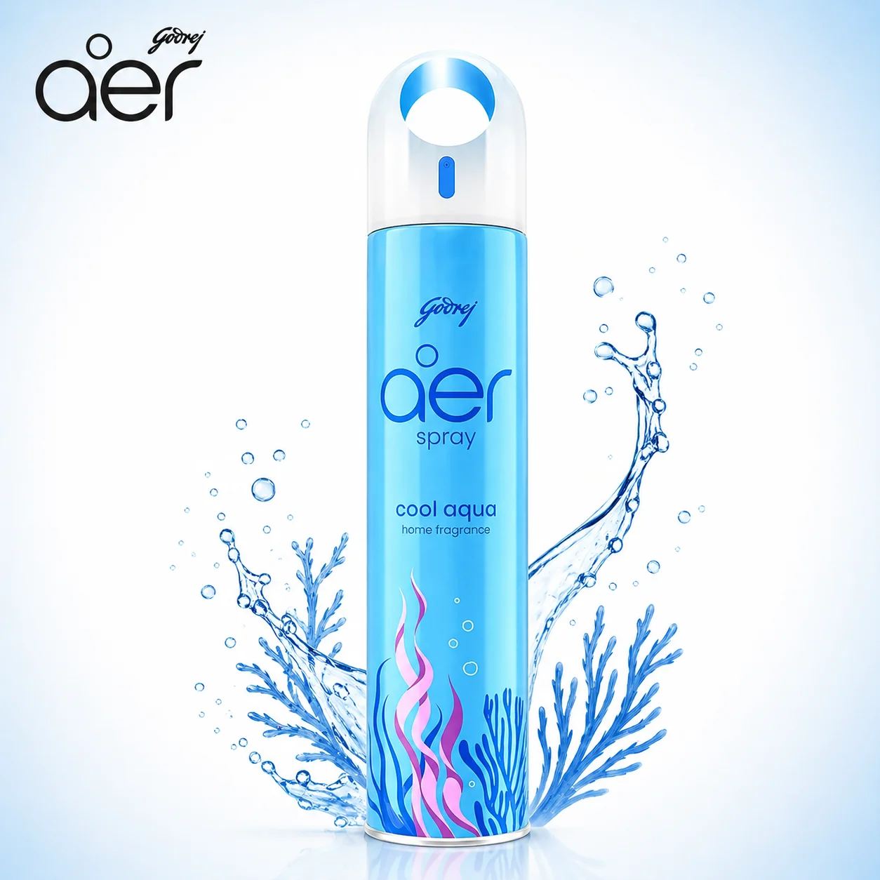 Godrej Aer Cool Aqua Spray 220ml | Long Lasting Air Freshener Spray | Instant Odour Removal for Home, Bathroom & Office | Refreshing Aqua Fragrance