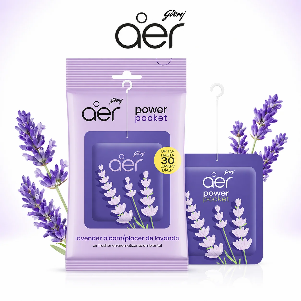 Godrej Aer Lavender Bloom Power Pocket 10g | Long Lasting Air Freshener | Calming Lavender Fragrance for Closet, Car, Bathroom & Travel | Compact Odour Control