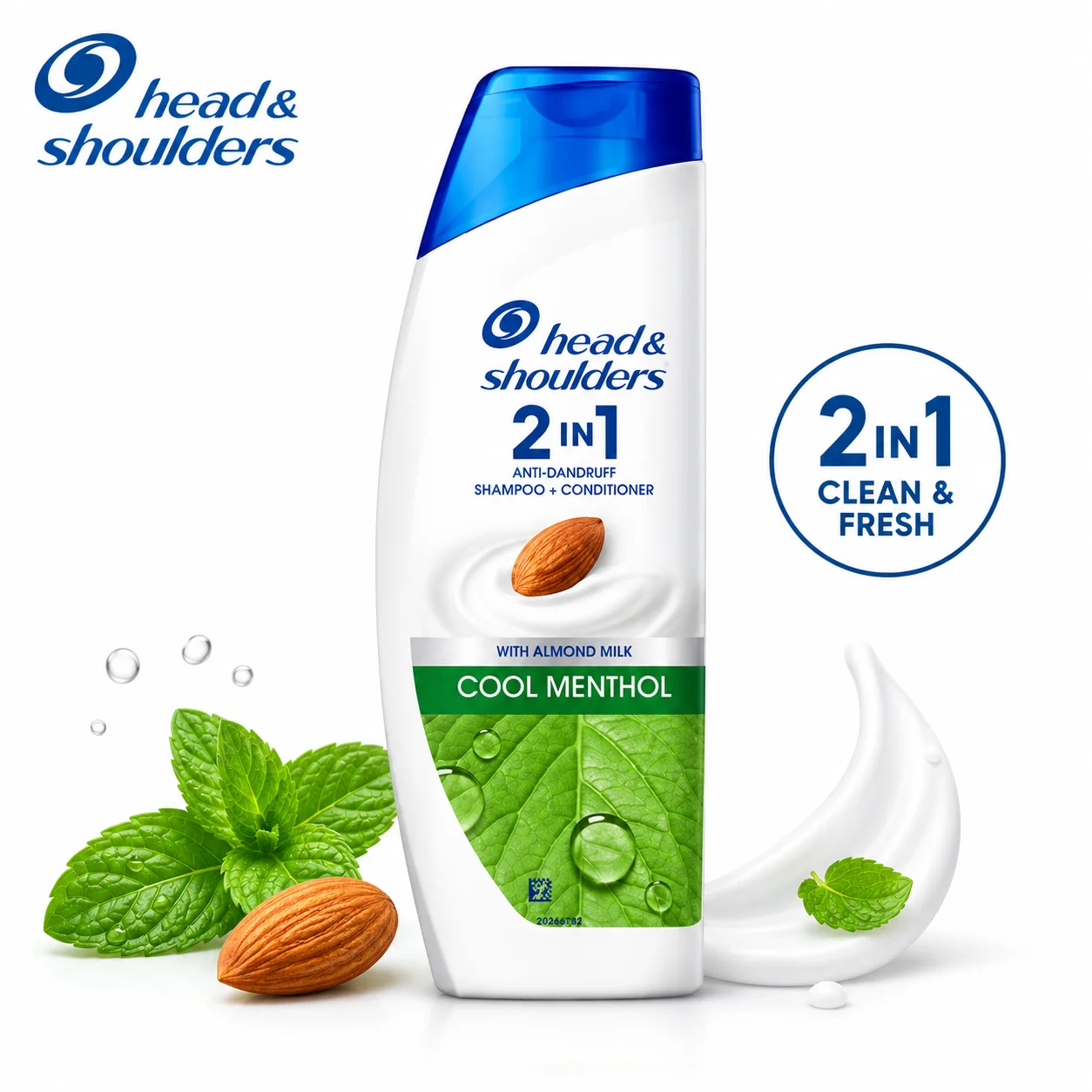 Head & Shoulders 2In1 Cool Menthol Shampoo with Almond Milk 180Ml | Anti-Dandruff Shampoo + Conditioner for Fresh Scalp