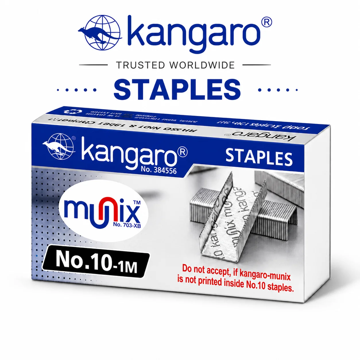 Kangaro Munix No.10 Staples | Strong Hold Rust-Resistant Steel Staple Pins for Office, School & Home Use