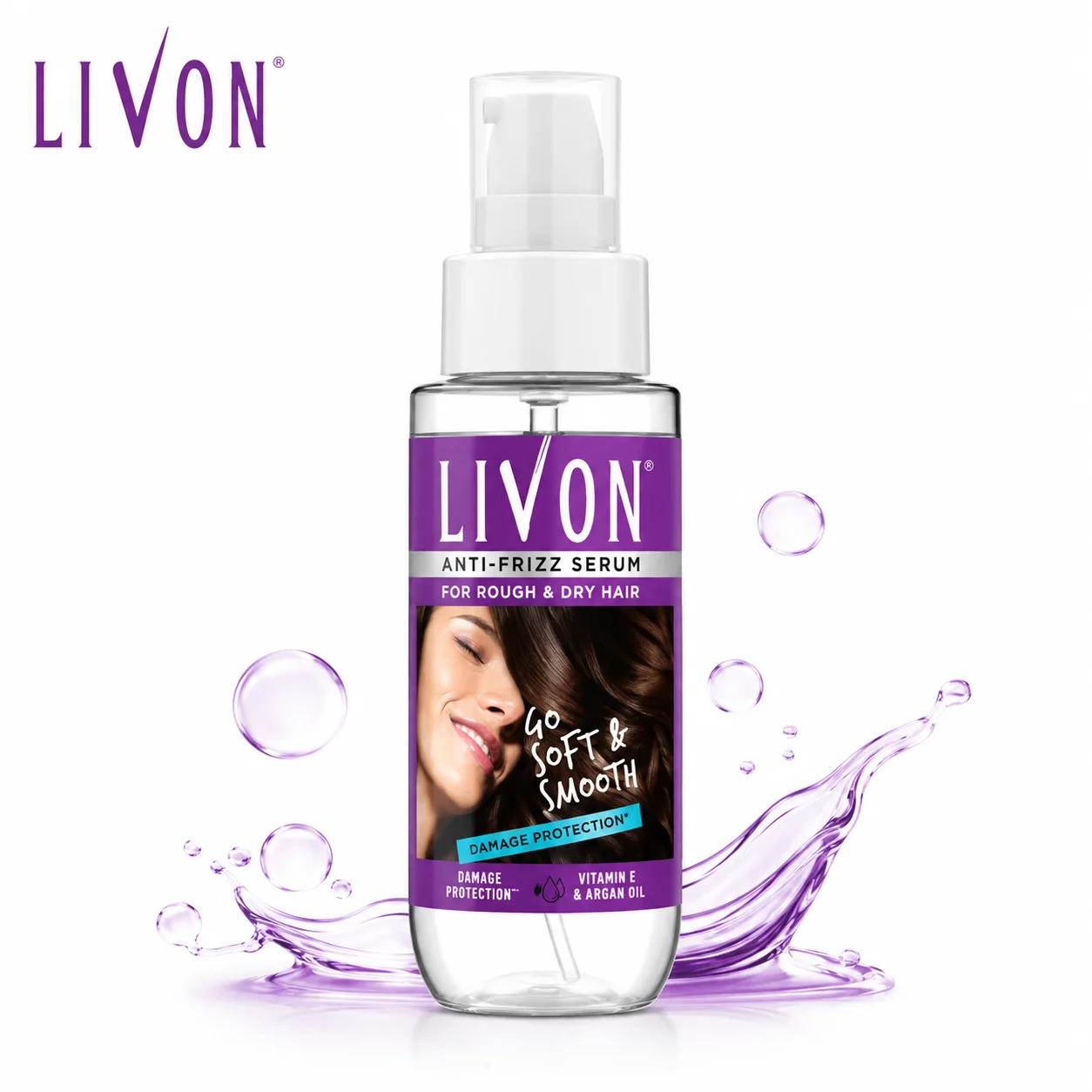 Livon Anti-Frizz Hair Serum for Rough & Dry Hair 50Ml | Smooth & Silky Hair Serum with Argan Oil & Vitamin E | Daily Frizz Control Care