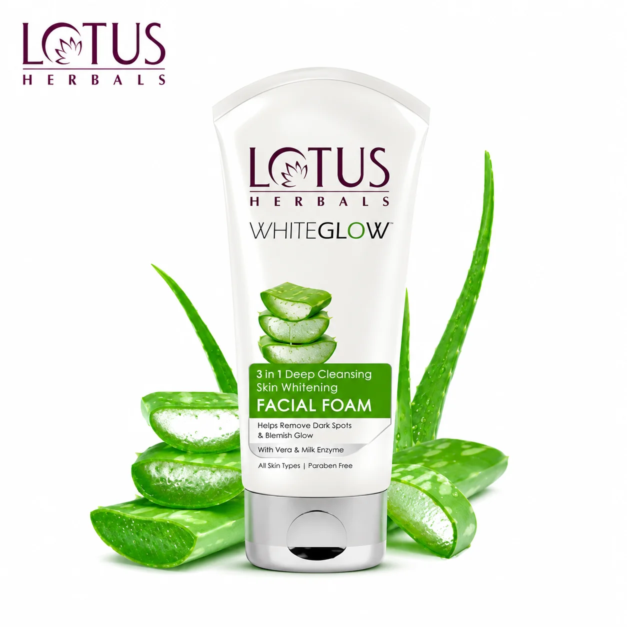 Lotus Herbals WhiteGlow 3 In 1 Deep Cleansing Face Wash 50G | Brightening Aloe Vera Face Cleanser for Glowing Skin & Dark Spot Reduction