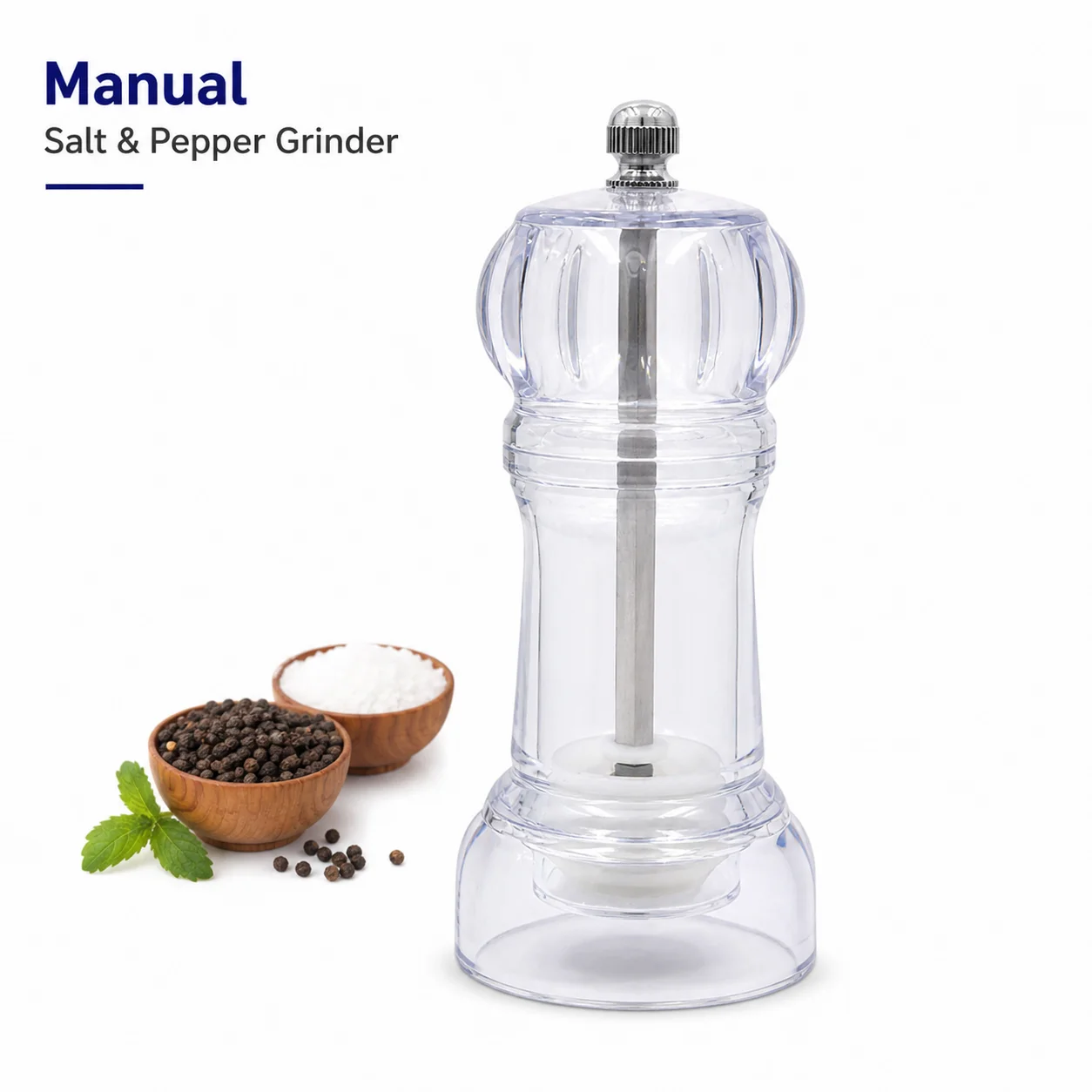 Manual Salt & Pepper Grinder | Adjustable Coarseness Transparent Spice Mill – Fresh Flavor Kitchen Tool for Home Cooking & Dining