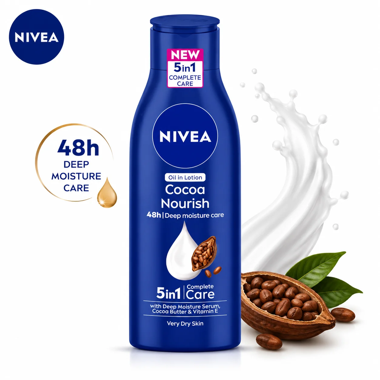 NIVEA Cocoa Nourish Body Lotion 200ml | 48H Deep Moisture Care with Cocoa Butter & Vitamin E for Very Dry Skin