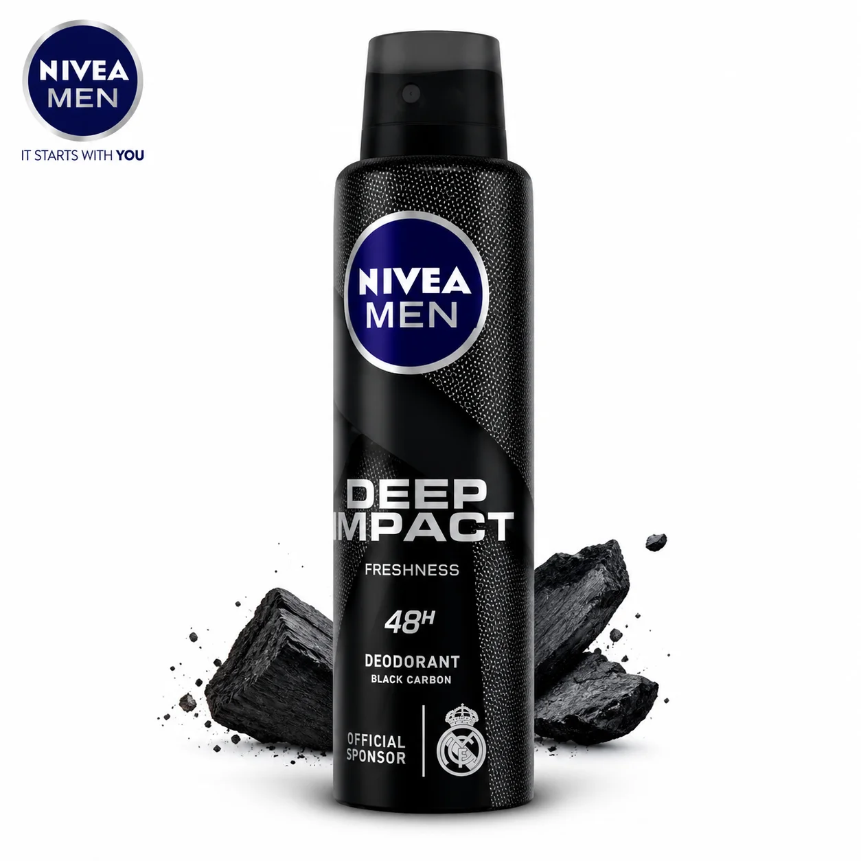 Nivea Men Deep Impact 48H Deodorant Spray 150Ml | Black Carbon Freshness Spray for Long Lasting Odour Protection & Confidence