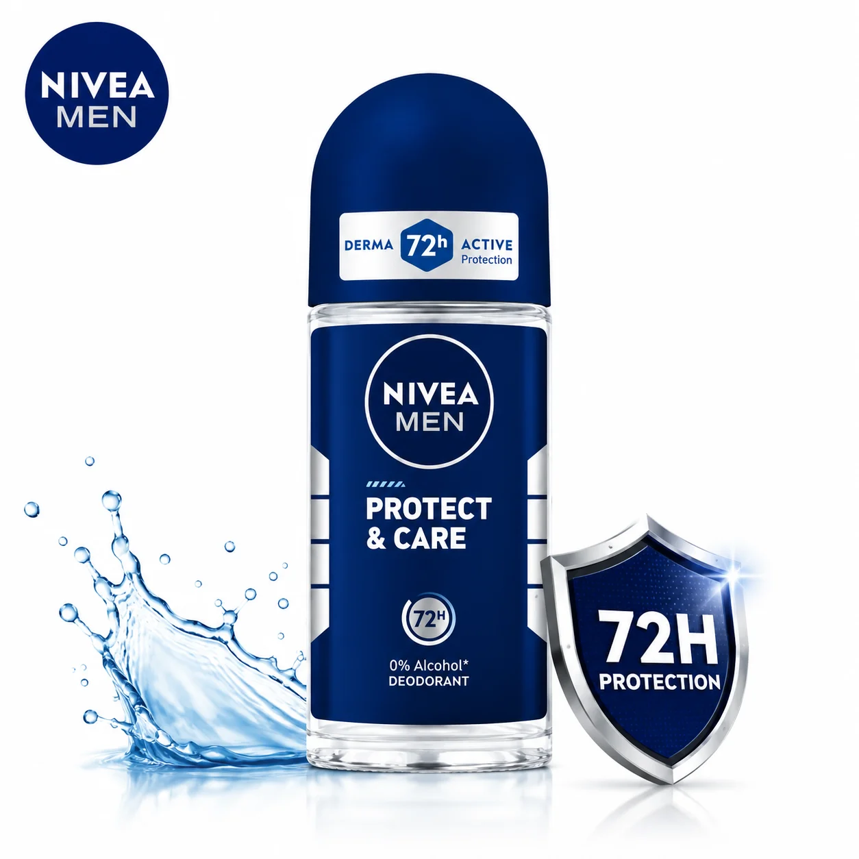 Nivea Men Protect & Care Roll-On 50ml | 72H Anti-Perspirant Protection & Gentle Skin Care | Alcohol-Free Deodorant for Men