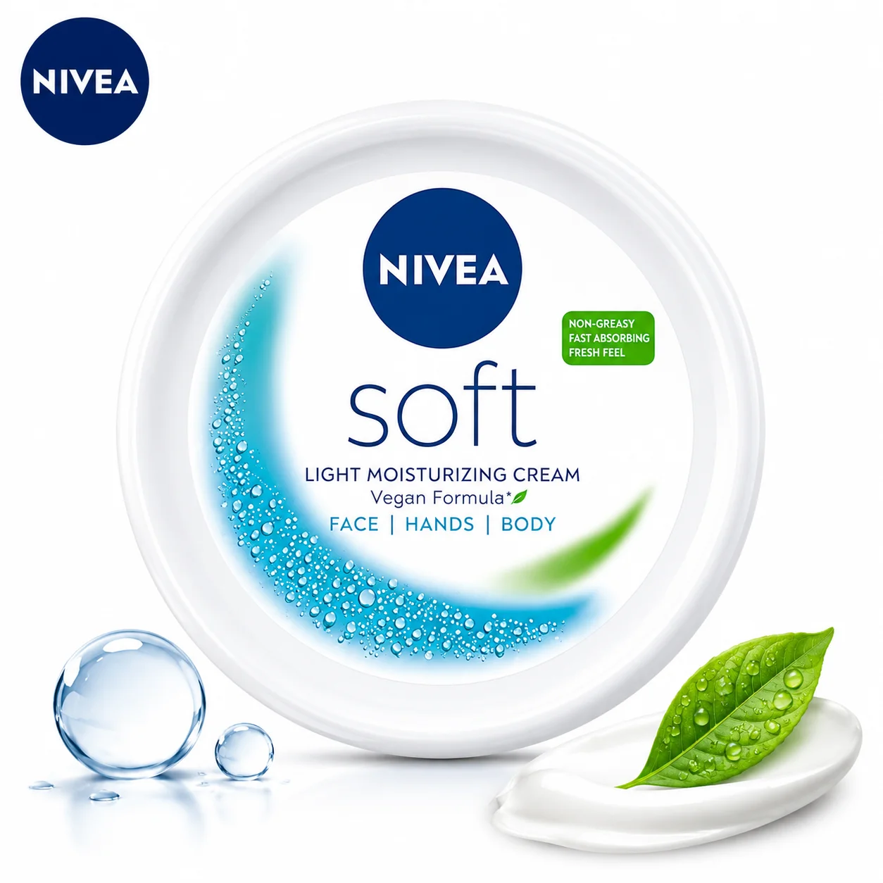 Nivea Soft Moisturizing Cream 100Ml | Light Hydration for Face, Hands & Body - Non-Greasy Daily Skin Care for All Skin Types