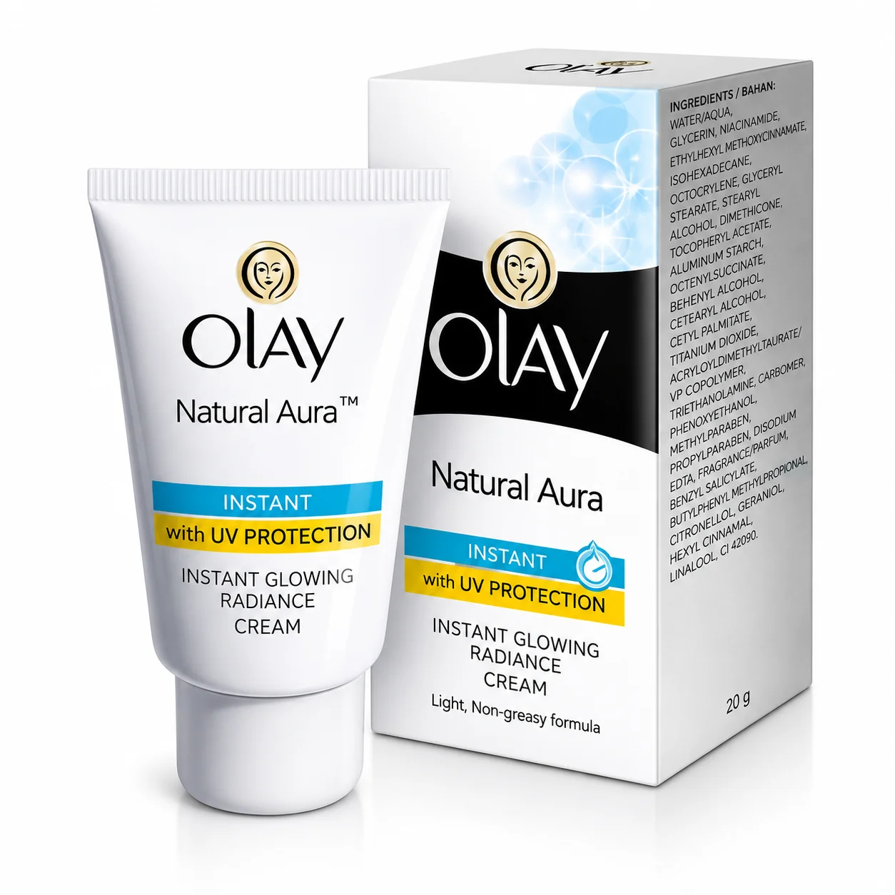 Olay Natural Aura UV Protection Cream 40G | Instant Glow Radiance Cream with UV Protection | Lightweight Daily Moisturizer for All Skin Types