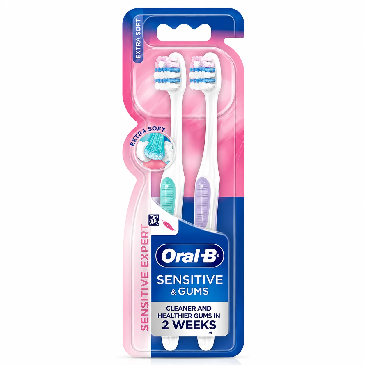 Oral-B Sensitive & Gums Extra Soft Toothbrush 2N | Ultra Soft Bristles for Sensitive Teeth & Gentle Gum Care | Deep Clean Daily Oral Care Pack