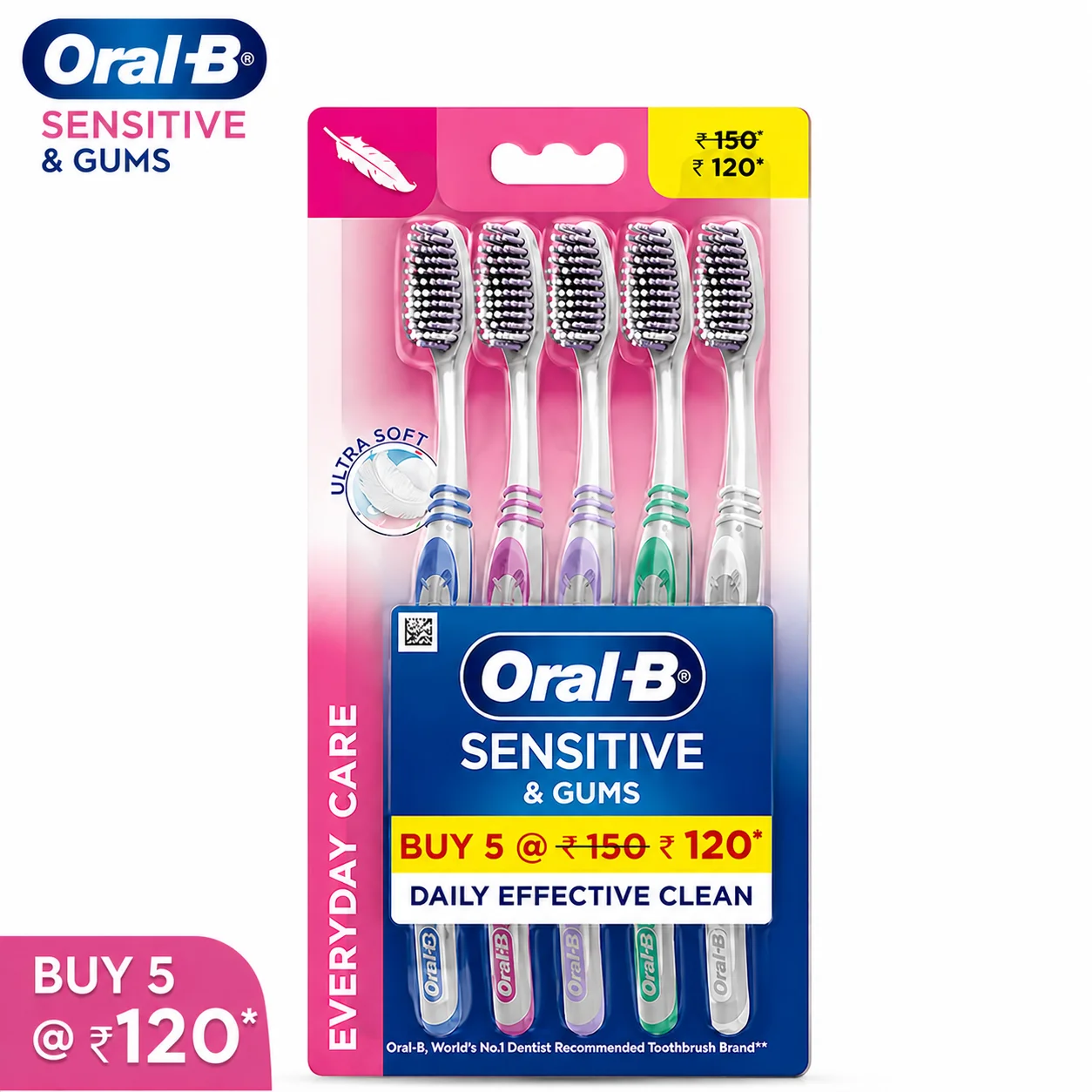 Oral-B Sensitive & Gums Pro Clean Extra Soft Toothbrushes 5N | Gentle Gum Care & Deep Clean Brushes for Sensitive Teeth & Daily Family Use