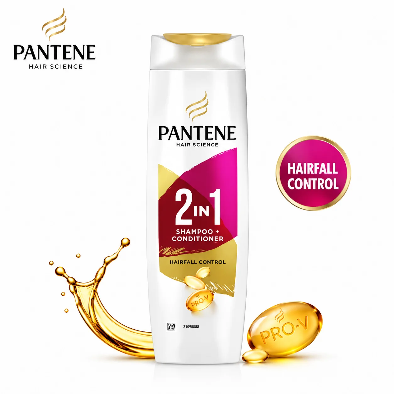 Pantene 2 In 1 Hairfall Control Shampoo + Conditioner 180Ml | Strong Healthy & Shiny Hair Care for Daily Use