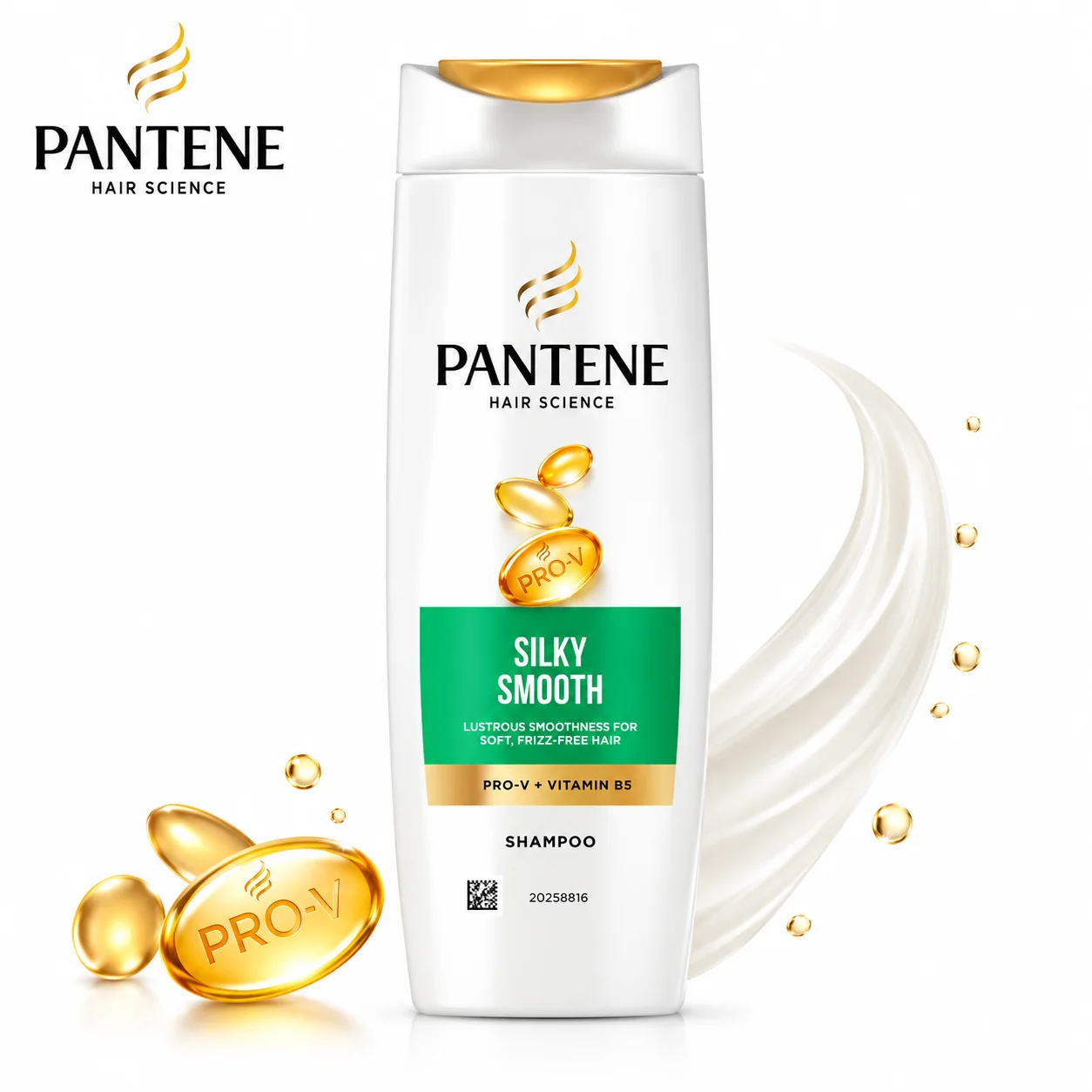 Pantene Silky Smooth Shampoo 180ML | Pro-V Smooth & Frizz Control Shampoo for Soft, Shiny Hair | Daily Nourishing Care for Men & Women
