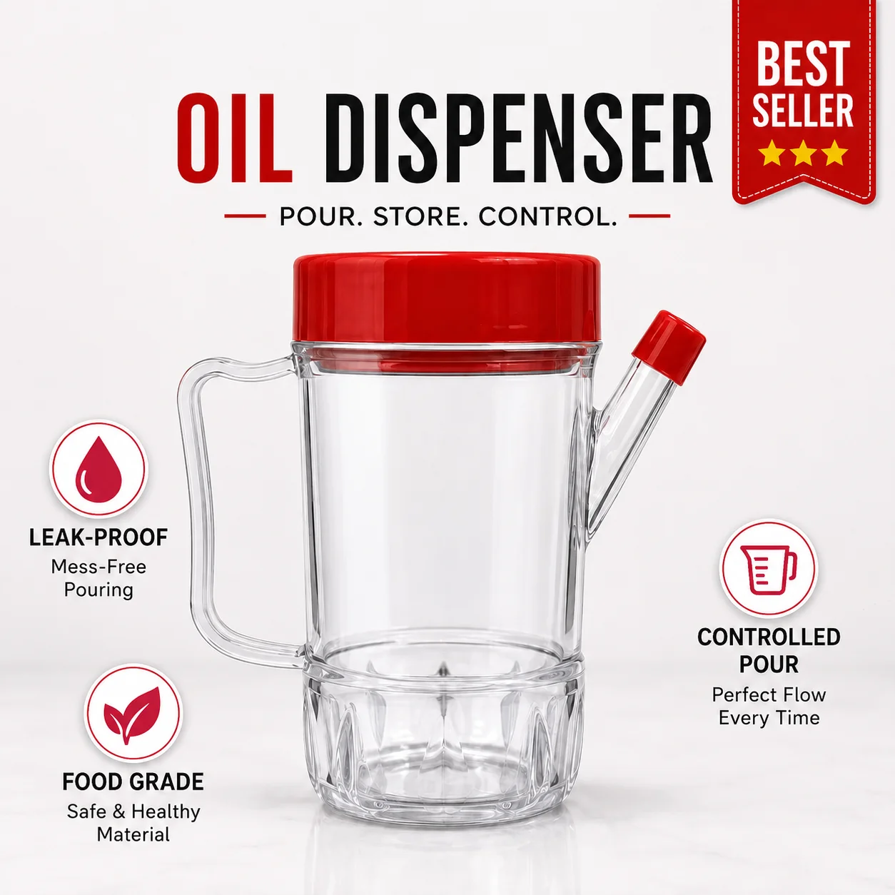 Premium Oil Dispenser Bottle with Easy Pour Spout | Leakproof Kitchen Oil & Vinegar Container | BPA-Free Cooking Oil Pourer for Olive Oil, Ghee, Soy Sauce & Vinegar. (Colors & Design May Vary)