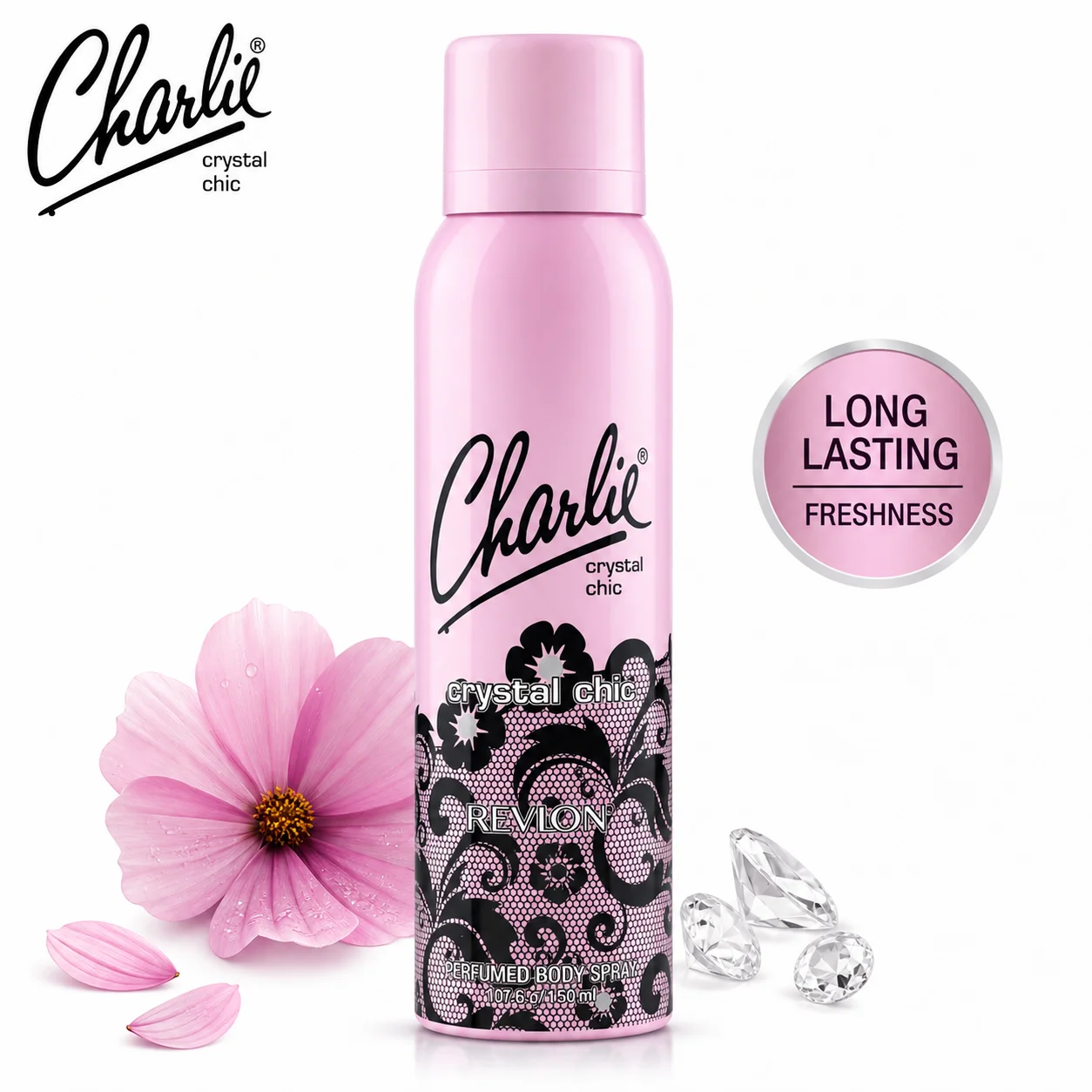 Revlon Charlie Crystal Chic Perfumed Body Spray For Women 150Ml | Long Lasting Floral Fresh Fragrance Mist