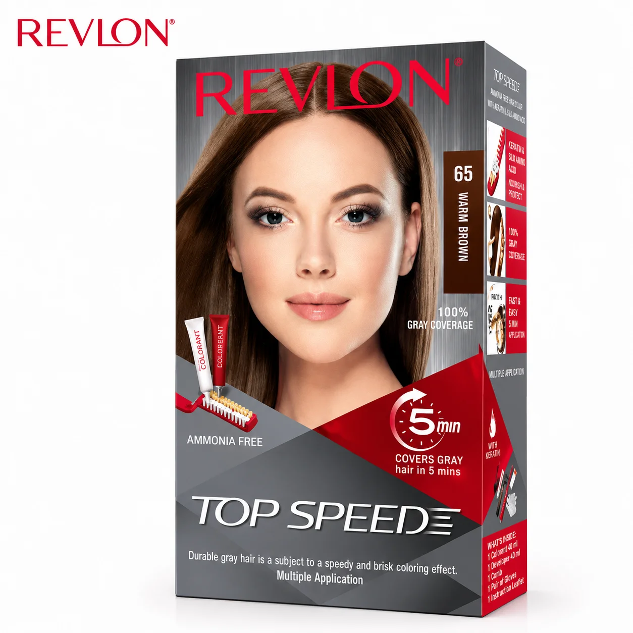 Revlon Top Speed Hair Color 65 Dark Brown | 5-Minute Ammonia-Free Hair Dye with 100% Grey Coverage