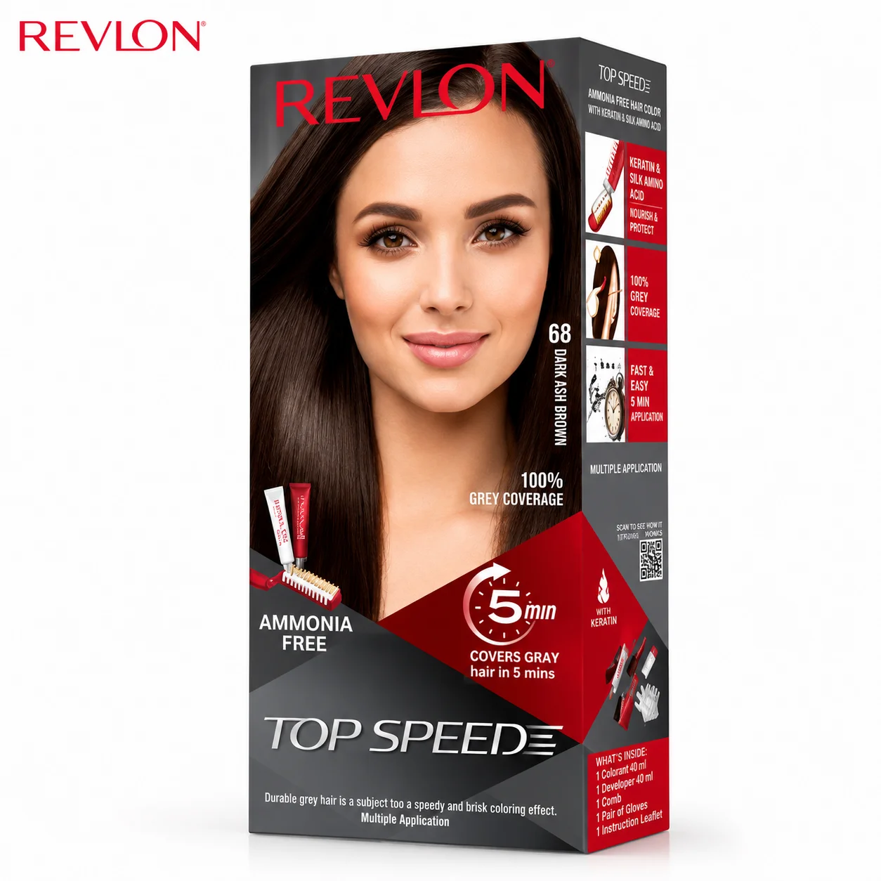 Revlon Top Speed Hair Color 68 Brownish Black | 5-Minute Ammonia-Free Hair Dye with 100% Grey Coverage
