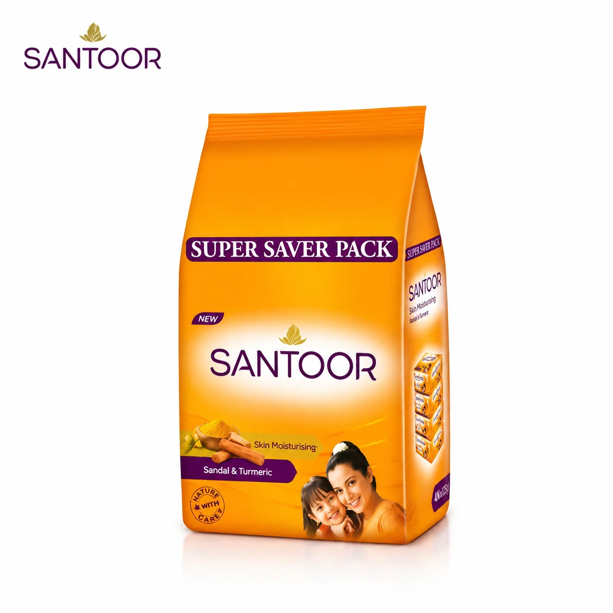 Santoor Sandal & Turmeric Soap 100G 4N | Skin Moisturizing Family Bathing Soap for Soft, Smooth & Healthy Glowing Skin