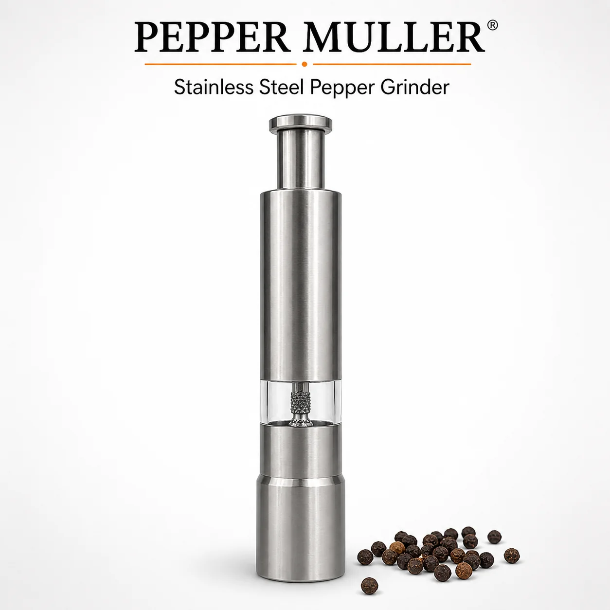 Stainless Steel Pepper Grinder | One-Hand Push Button Spice Mill – Adjustable Salt & Pepper Grinder for Fresh Flavor Cooking