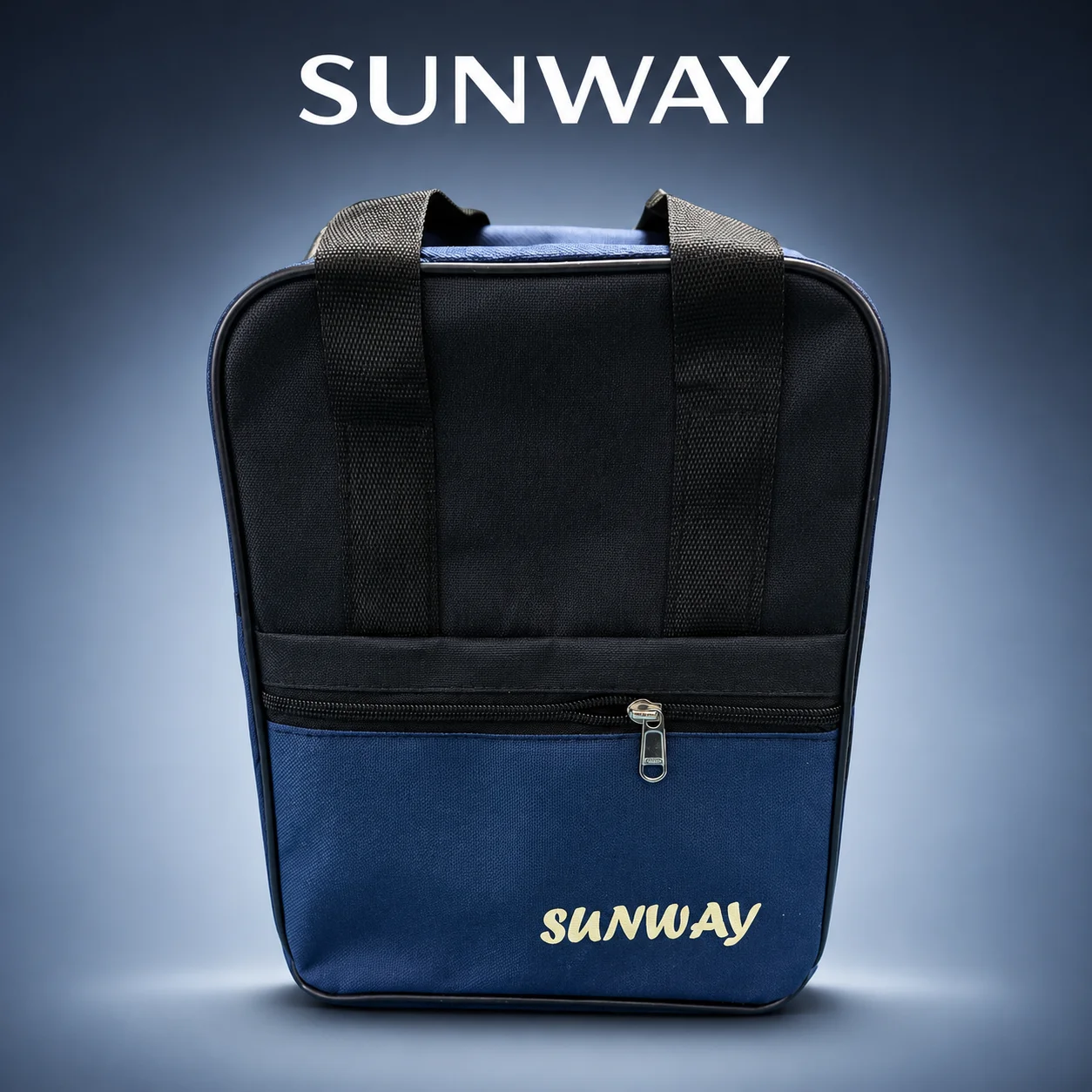 Sunway Multipurpose Travel Lunch Bag – Spacious Lightweight Carry Bag with Durable Fabric, Zipper Closure & Front Pocket for Travel, Office, School & Gym – Blue & Black. (Colors & Design May Vary