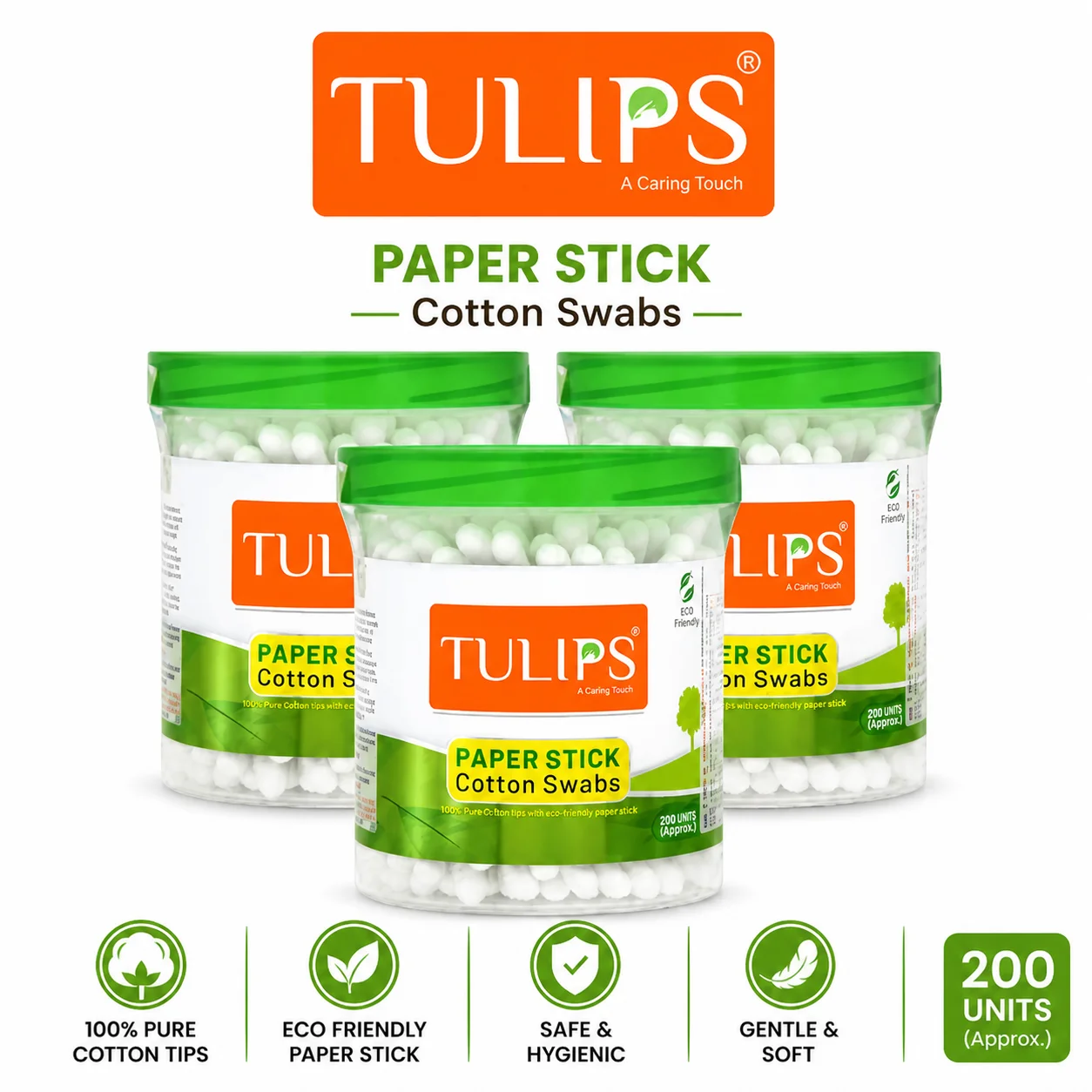 Tulips Paper Stick Cotton Buds 100N | 100% Pure Cotton Ear Buds | Soft, Safe & Hygienic Multipurpose Cotton Swabs for Baby Care & Makeup