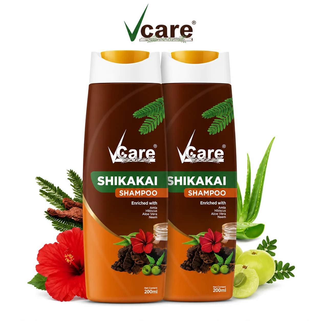 Vcare Shikakai Shampoo 200ml | Herbal Anti-Dandruff & Hair Growth Shampoo | Strengthens Roots, Reduces Hair Fall & Adds Shine | Natural Care for Men & Women