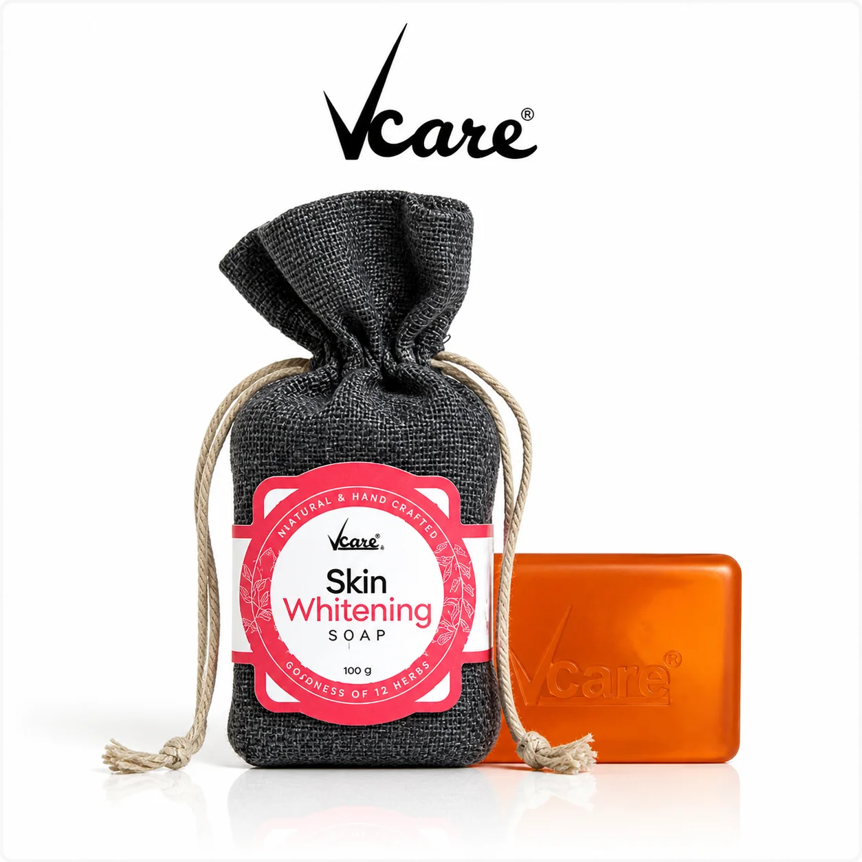 Vcare Skin Whitening Soap 100g | Herbal Brightening Bath Soap with 12 Herbs for Glowing, Soft & Even-Tone Skin