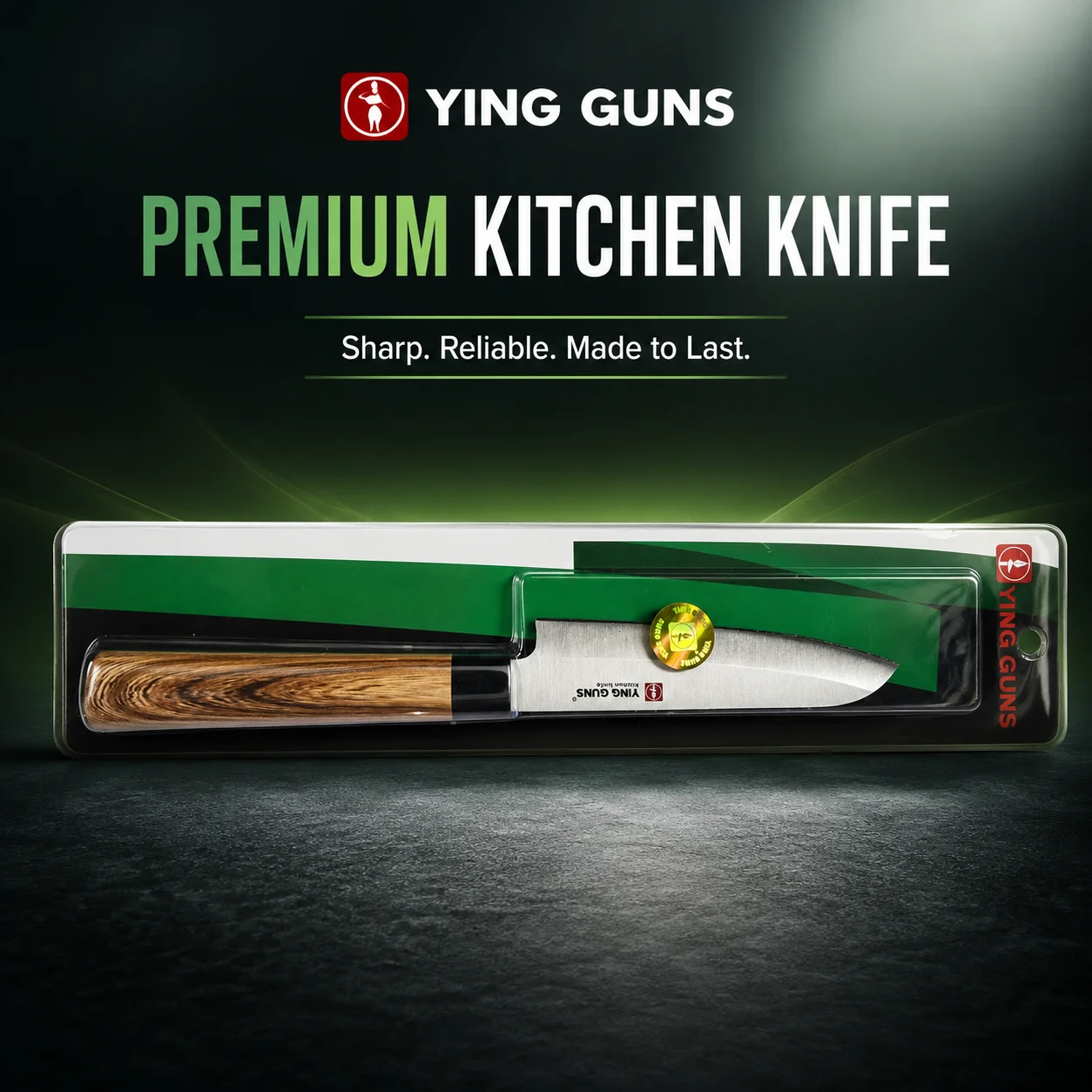 YING GUNS Premium Kitchen Knife | Razor Sharp Stainless Steel Chef Utility Knife with Ergonomic Wooden Handle | Multipurpose Knife for Vegetables, Fruits, Meat, Fish & Everyday Kitchen Use